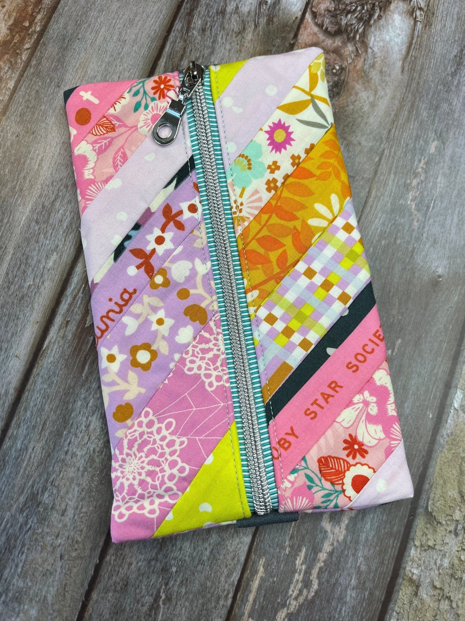 Pink Lilac Yellow Patchwork Notebook Pencil Case, A5 Journal Zip Case, Bookmark - Uphouse Crafts