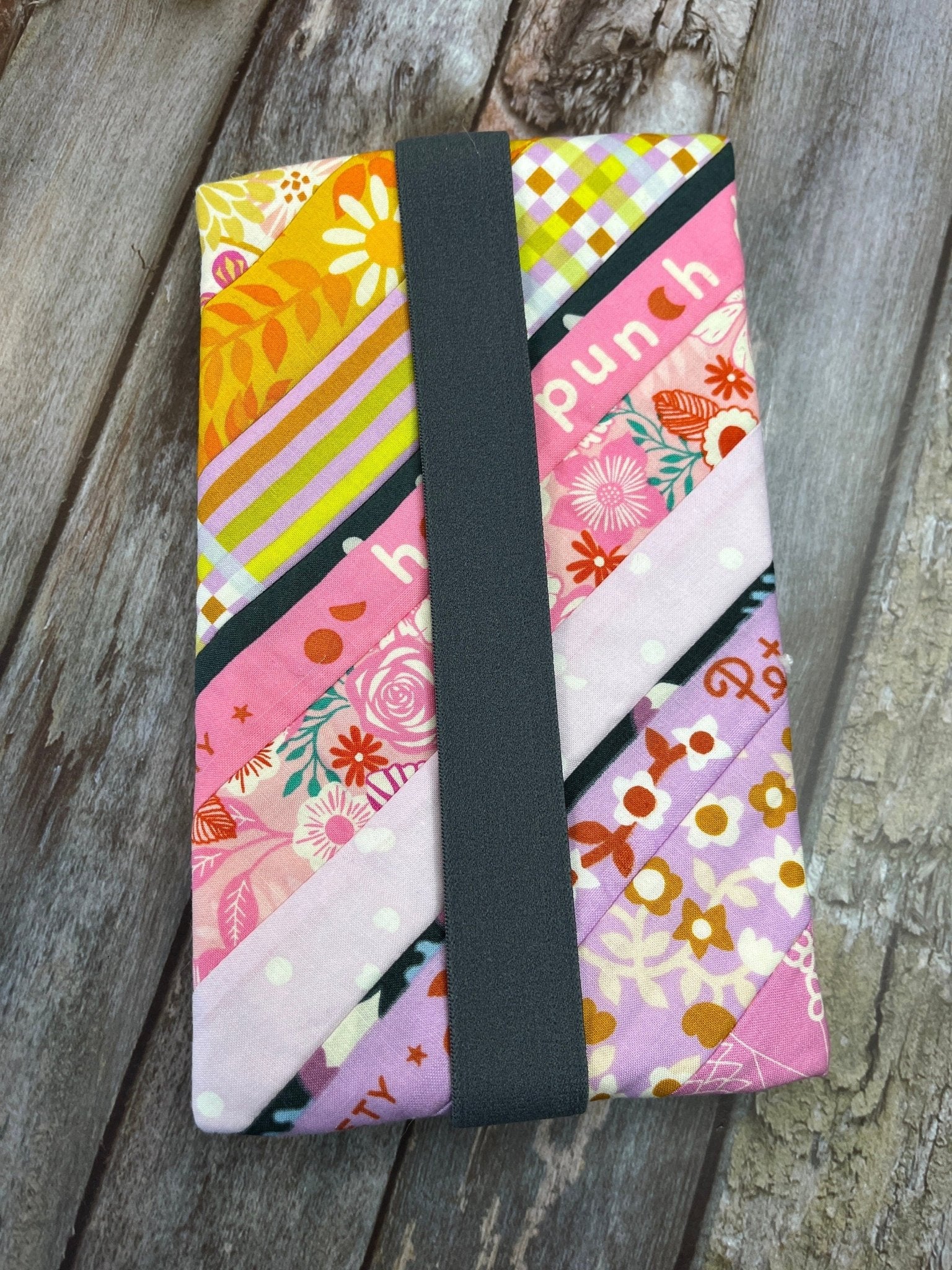 Pink Lilac Yellow Patchwork Notebook Pencil Case, A5 Journal Zip Case, Bookmark - Uphouse Crafts