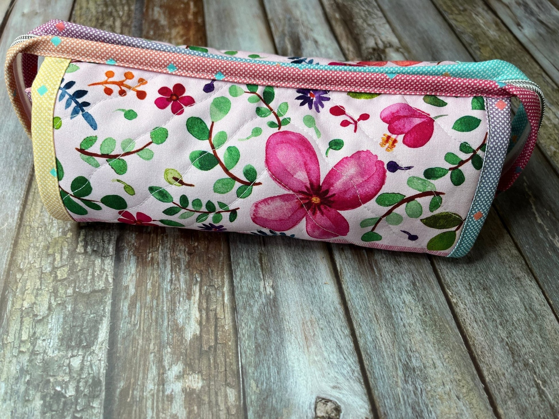 Pink Mint Floral Sew Together Bag, Organiser Bag, Make Up Bag - Uphouse Crafts