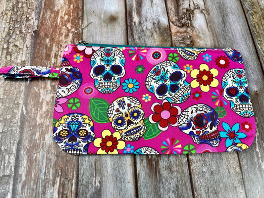 Pink Skulls Make Up Pouch, Pencil Case - Uphouse Crafts
