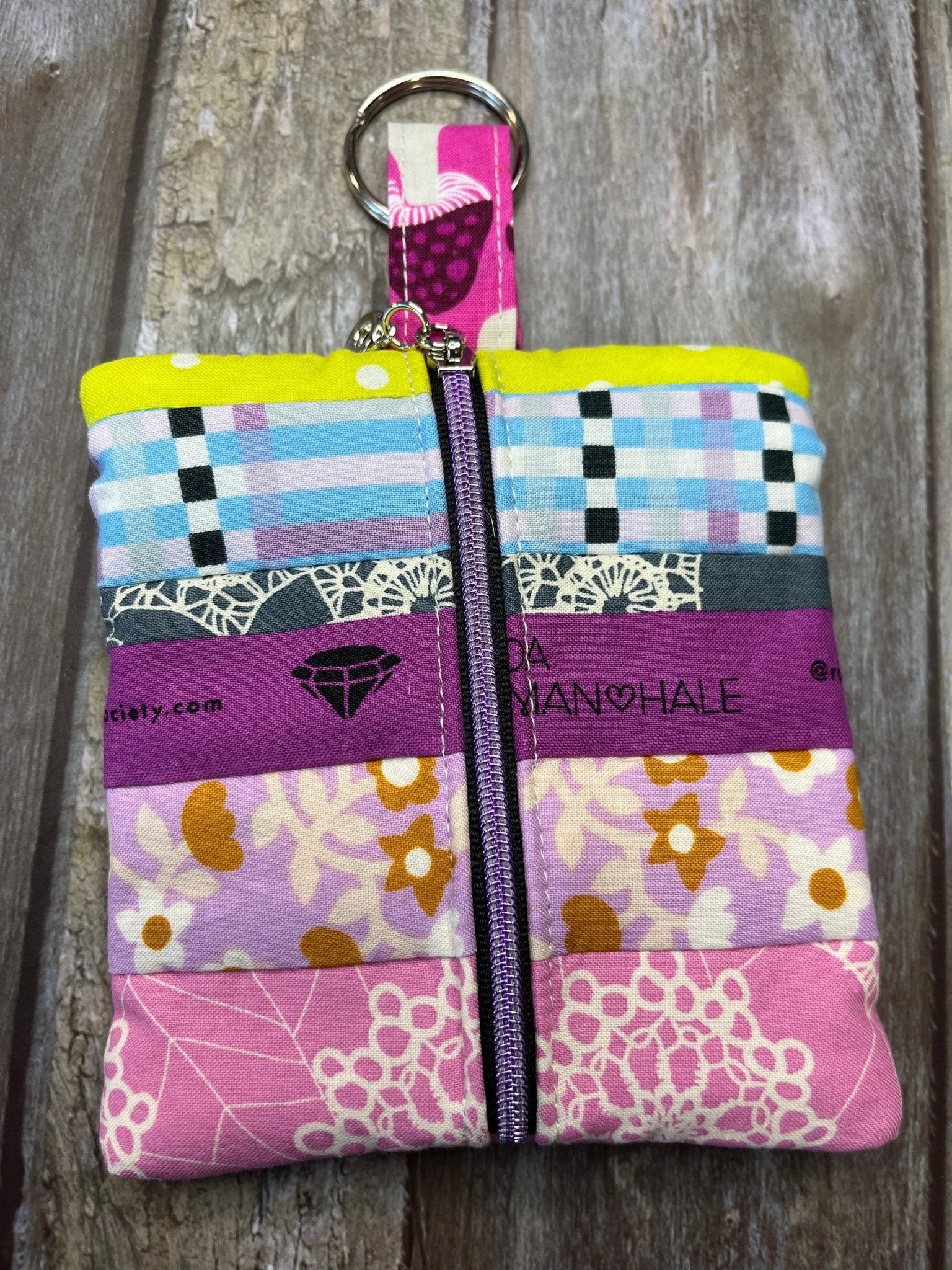 Pink Yellow Patchwork Quilted Mini Zip Pouch, Coin Purse, Keyring Purse, Emergency Kit, Girls Purse, Selvedge Pouch - Uphouse Crafts