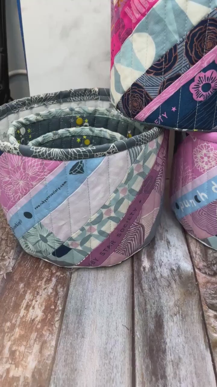 Small Fabric Tub, Fabric Storage Basket, Patchwork Quilted Tub, Limited Edition No S202403
