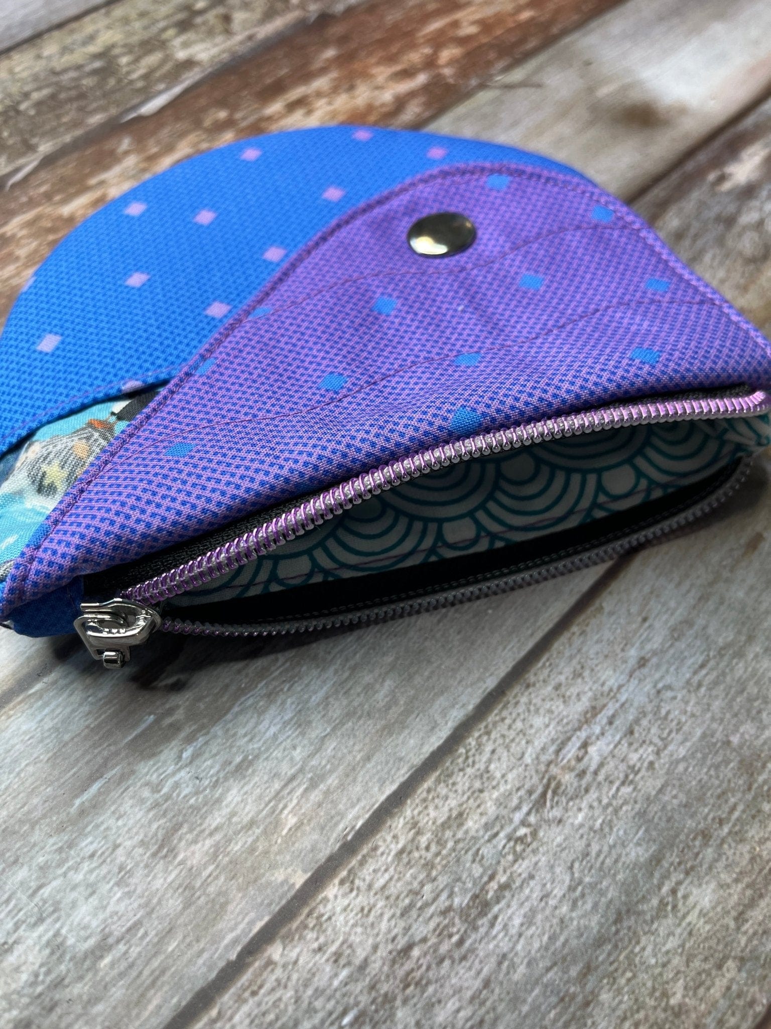 Purpe & Blue Patchwork Round Wing Zip Purse no2024-02