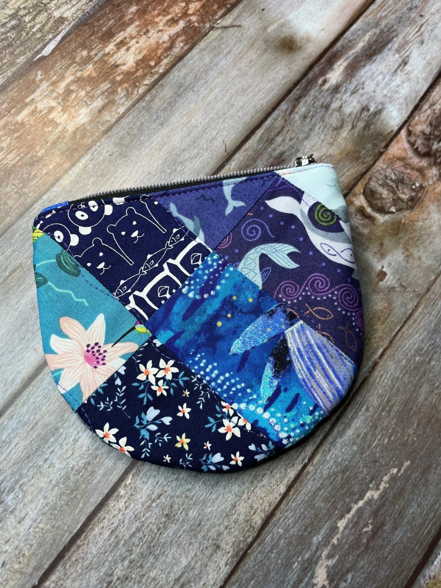 Purpe & Blue Patchwork Round Wing Zip Purse no2024-02