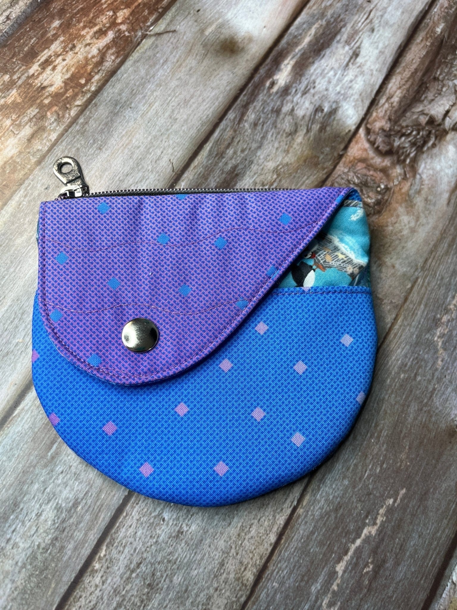 Purpe & Blue Patchwork Round Wing Zip Purse no2024-02