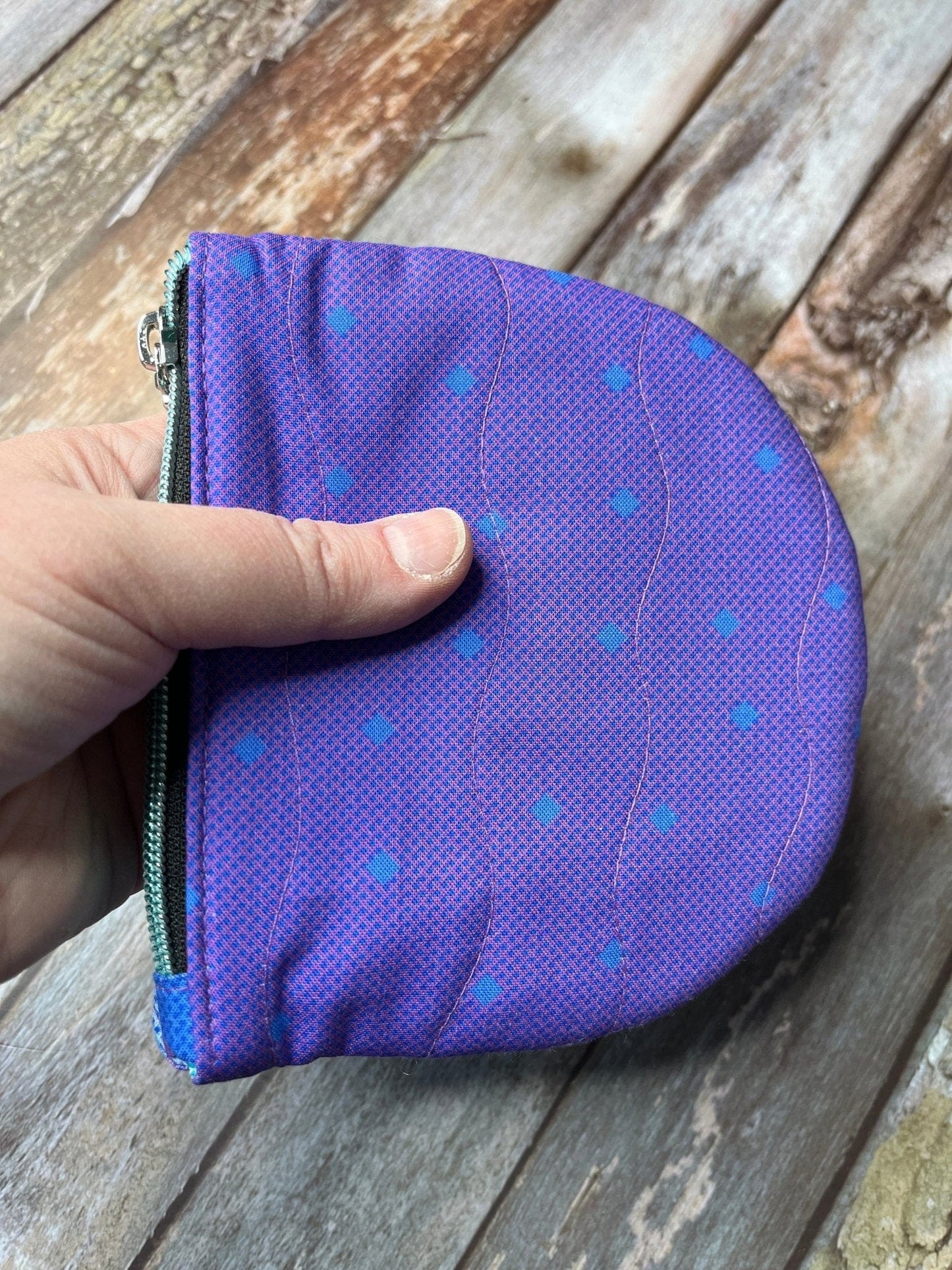 Purpe & Blue Patchwork Round Wing Zip Purse no2024-03