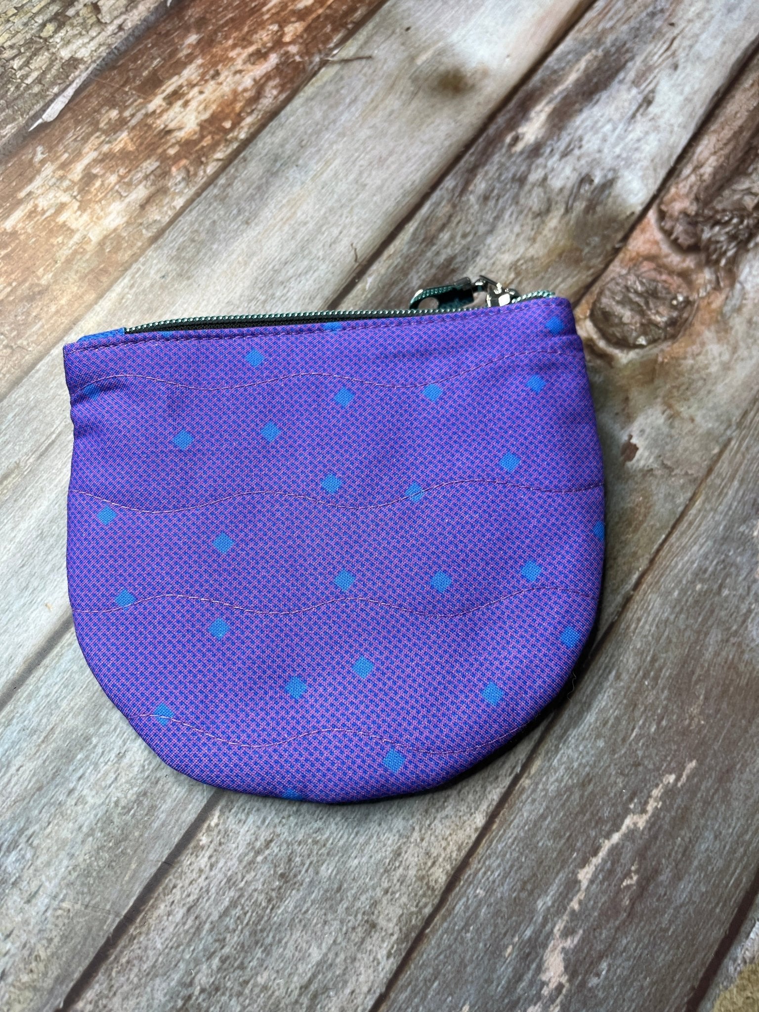 Purpe & Blue Patchwork Round Wing Zip Purse no2024 - 03 - Uphouse Crafts