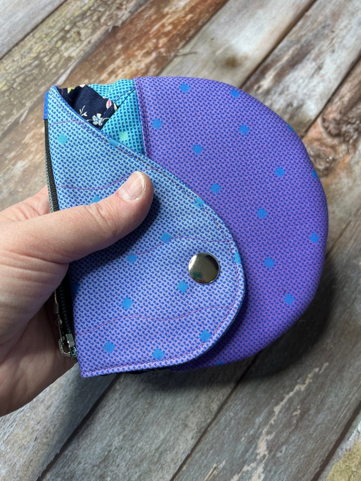 Purpe & Blue Patchwork Round Wing Zip Purse no2024-04