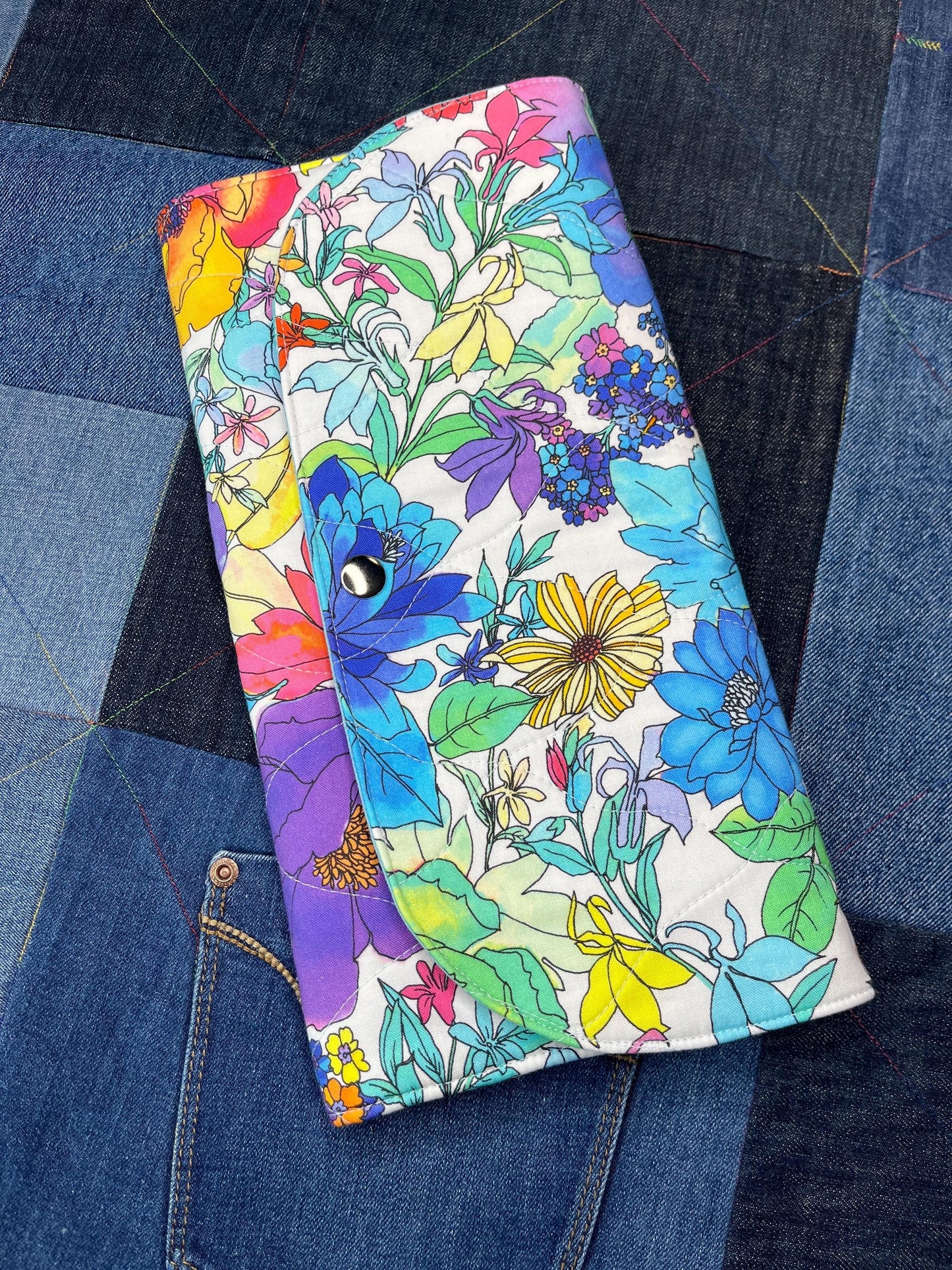 Rainbow Floral Knitting Needle Case & Zip Pouch - Uphouse Crafts