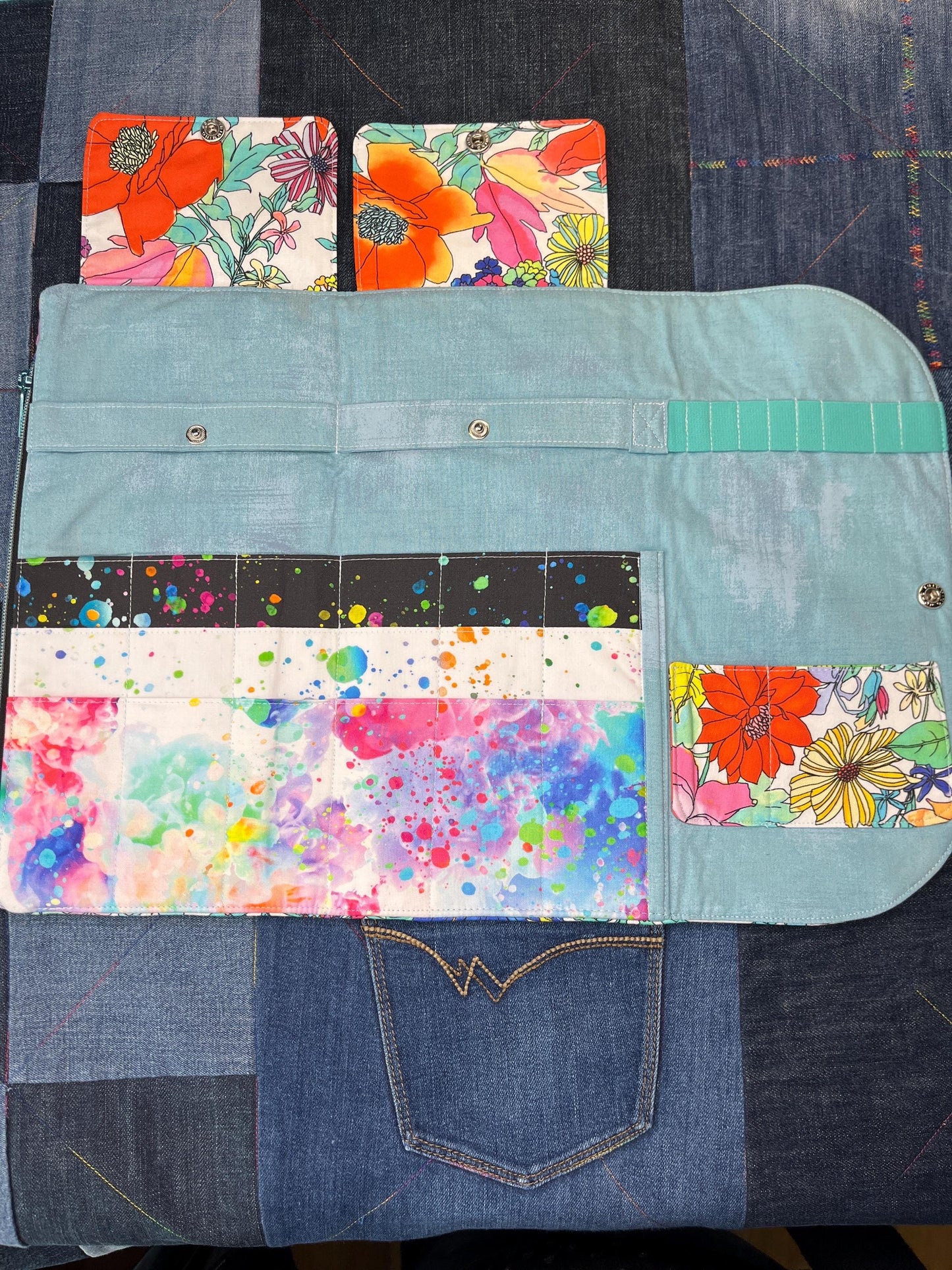 Rainbow Floral Knitting Needle Case & Zip Pouch - Uphouse Crafts