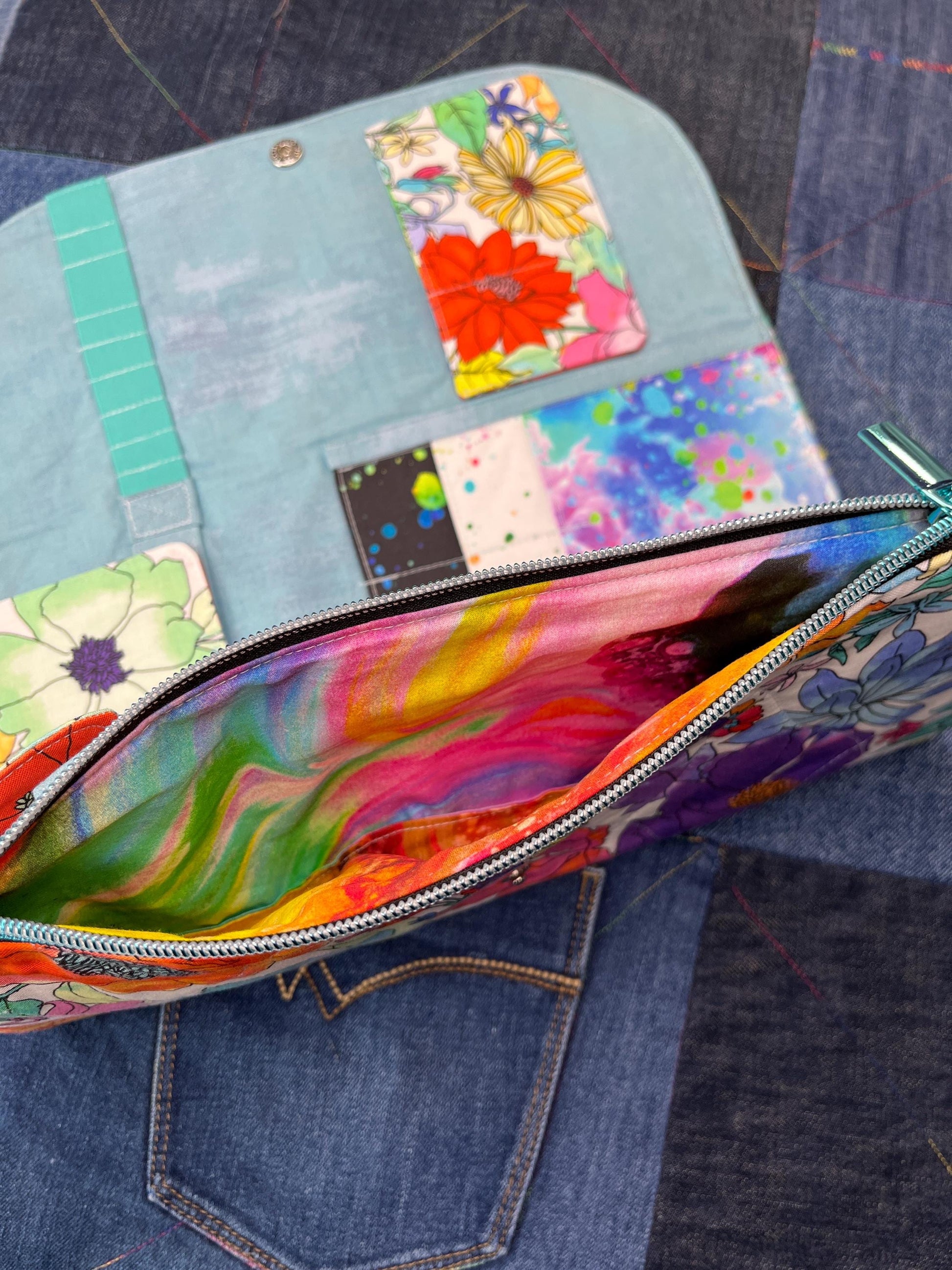 Rainbow Floral Knitting Needle Case & Zip Pouch - Uphouse Crafts