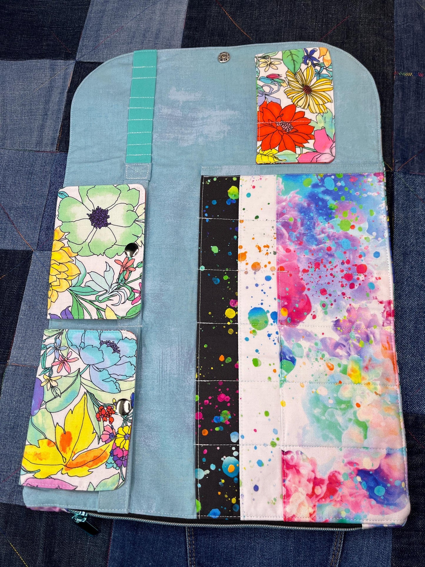 Rainbow Floral Knitting Needle Case & Zip Pouch - Uphouse Crafts