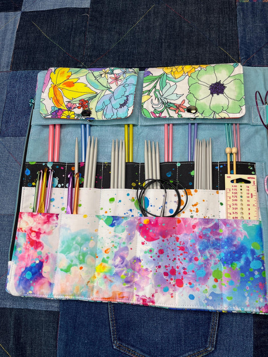 Rainbow Floral Knitting Needle Case & Zip Pouch - Uphouse Crafts