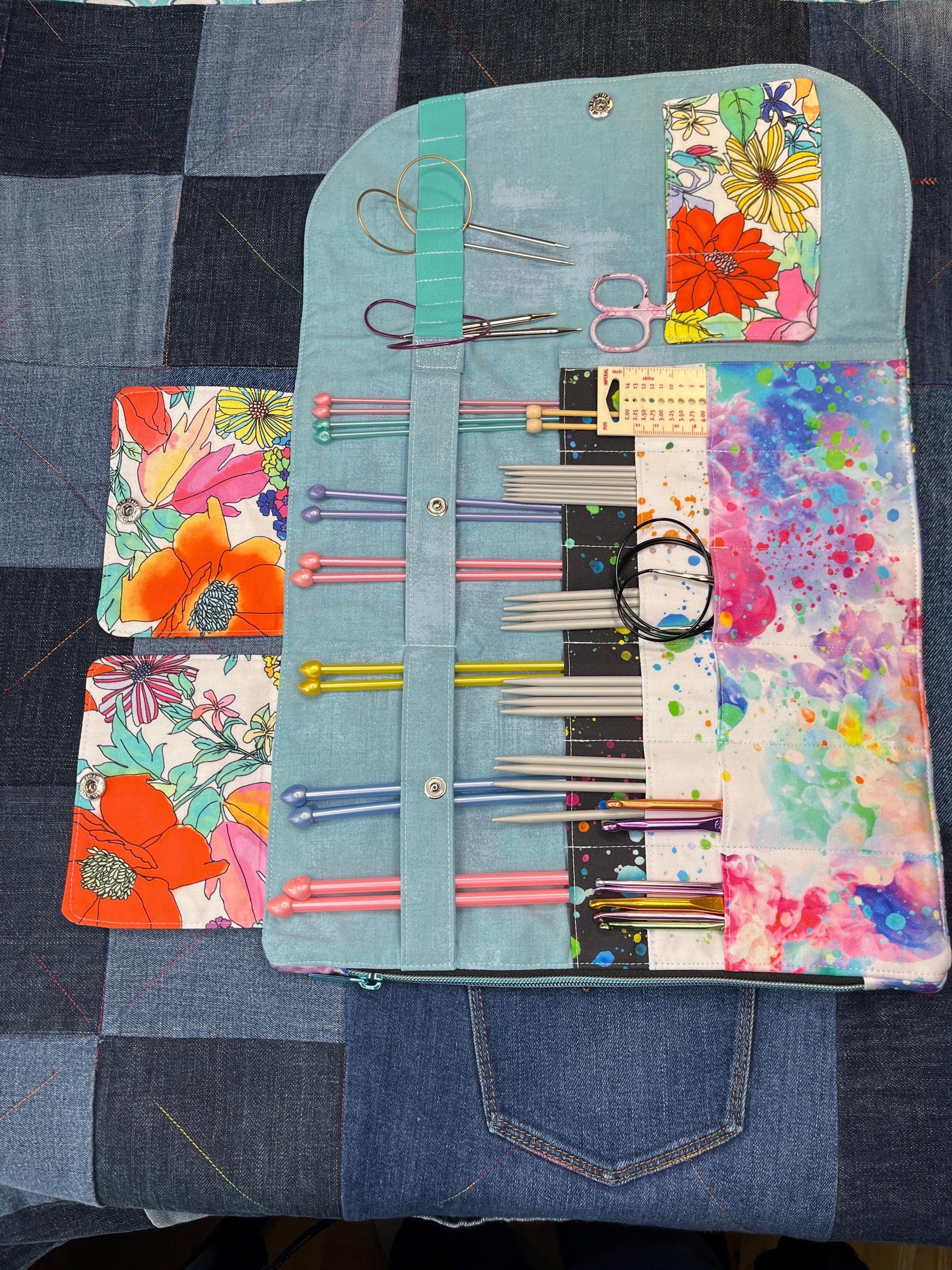 Rainbow Floral Knitting Needle Case & Zip Pouch - Uphouse Crafts