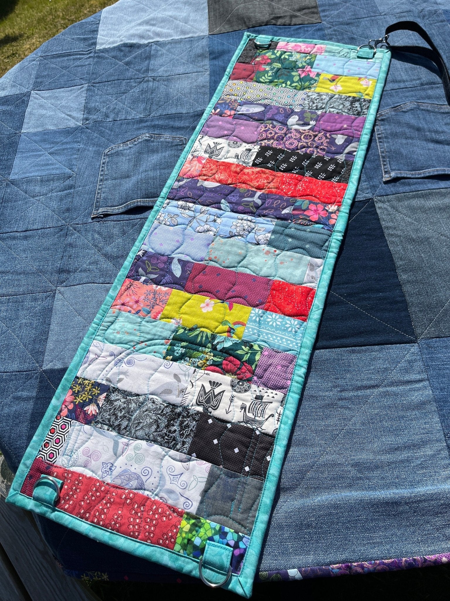 Reclaimed Denim Picnic Blanket / Quilt & Carry Strap - Uphouse Crafts