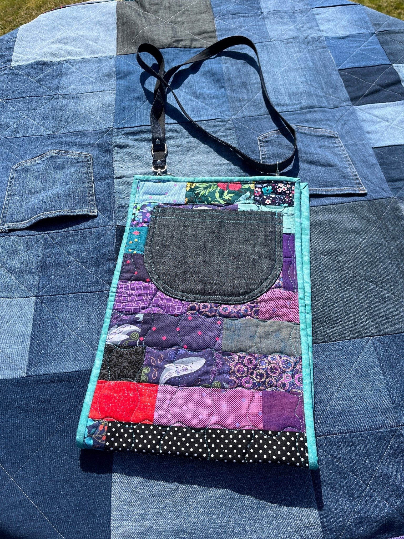 Reclaimed Denim Picnic Blanket / Quilt & Carry Strap - Uphouse Crafts