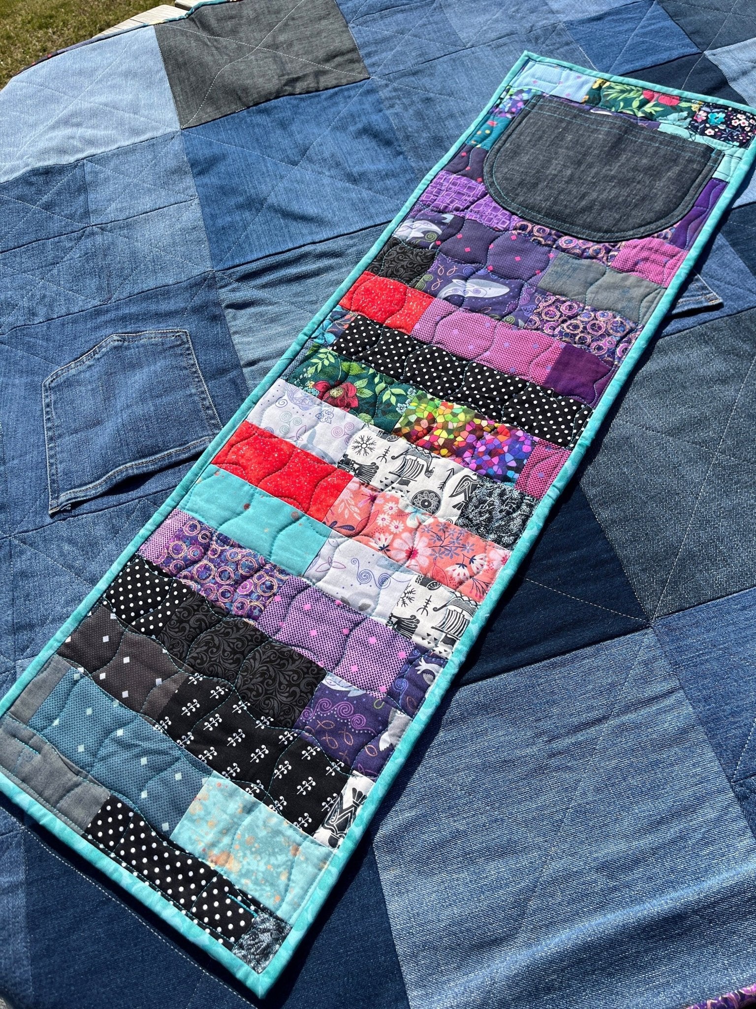 Reclaimed Denim Picnic Blanket / Quilt & Carry Strap - Uphouse Crafts