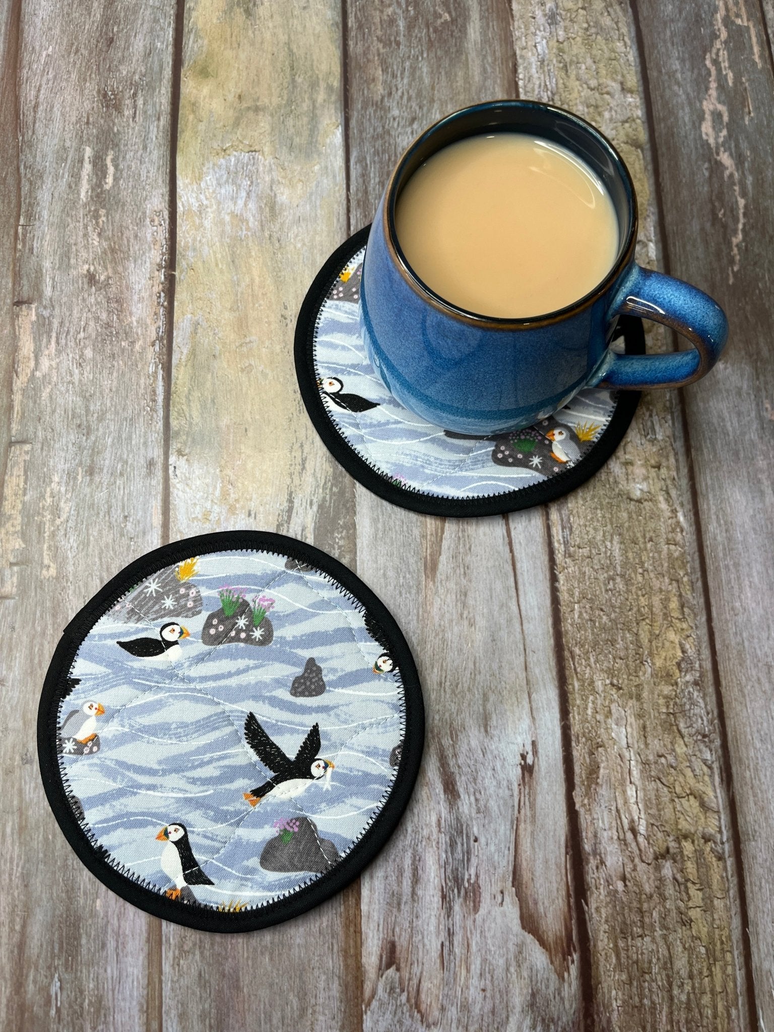 Round Fabric Coasters Set of 2 - Puffins - Uphouse Crafts