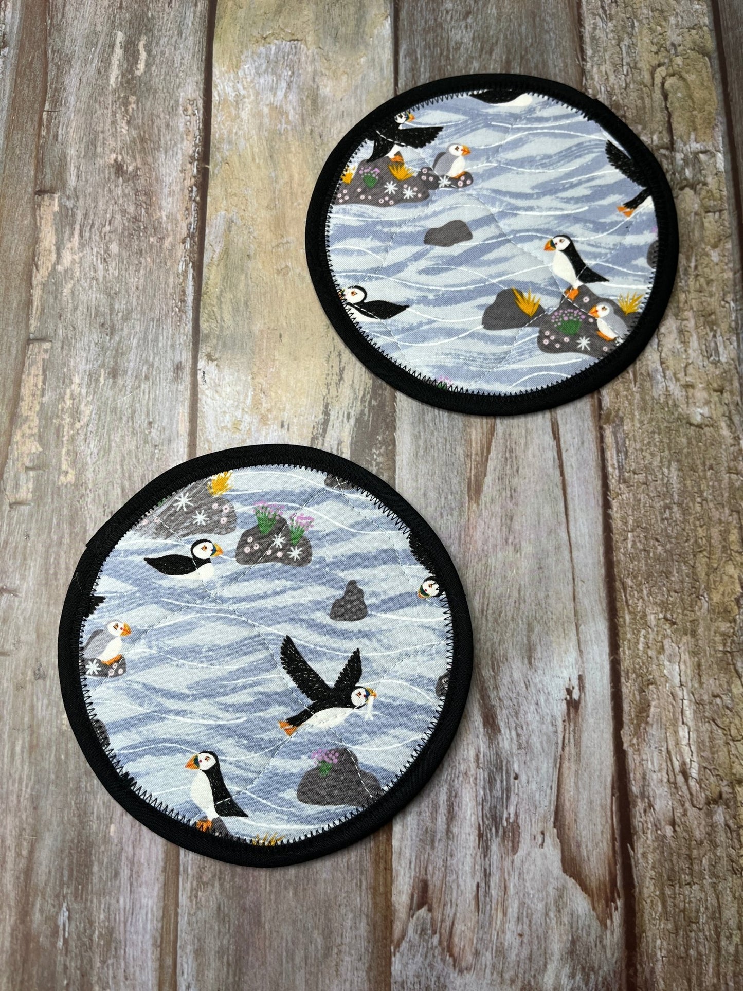 Round Fabric Coasters Set of 2 - Puffins - Uphouse Crafts