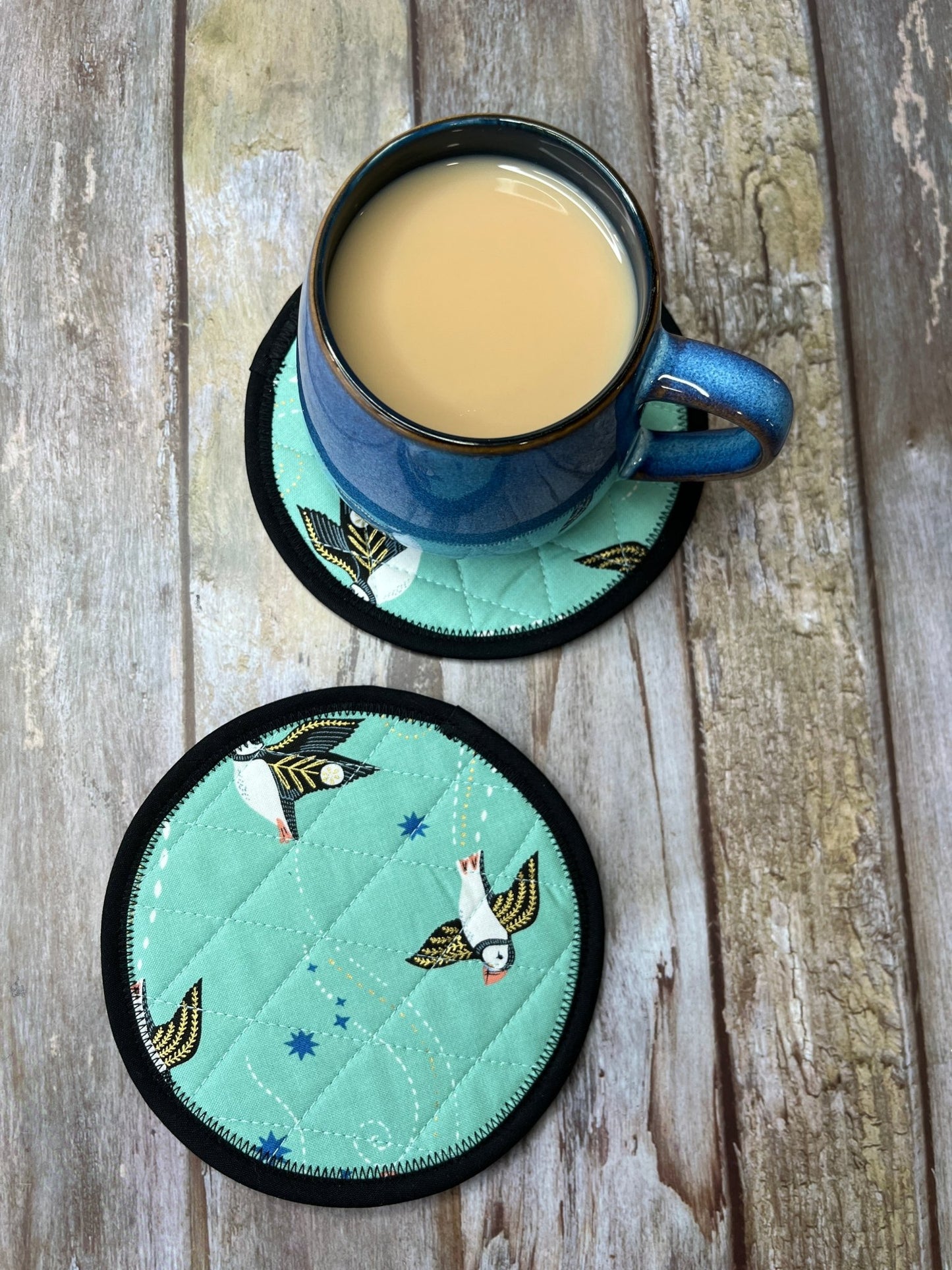 Round Fabric Coasters Set of 2 - Puffins - Uphouse Crafts