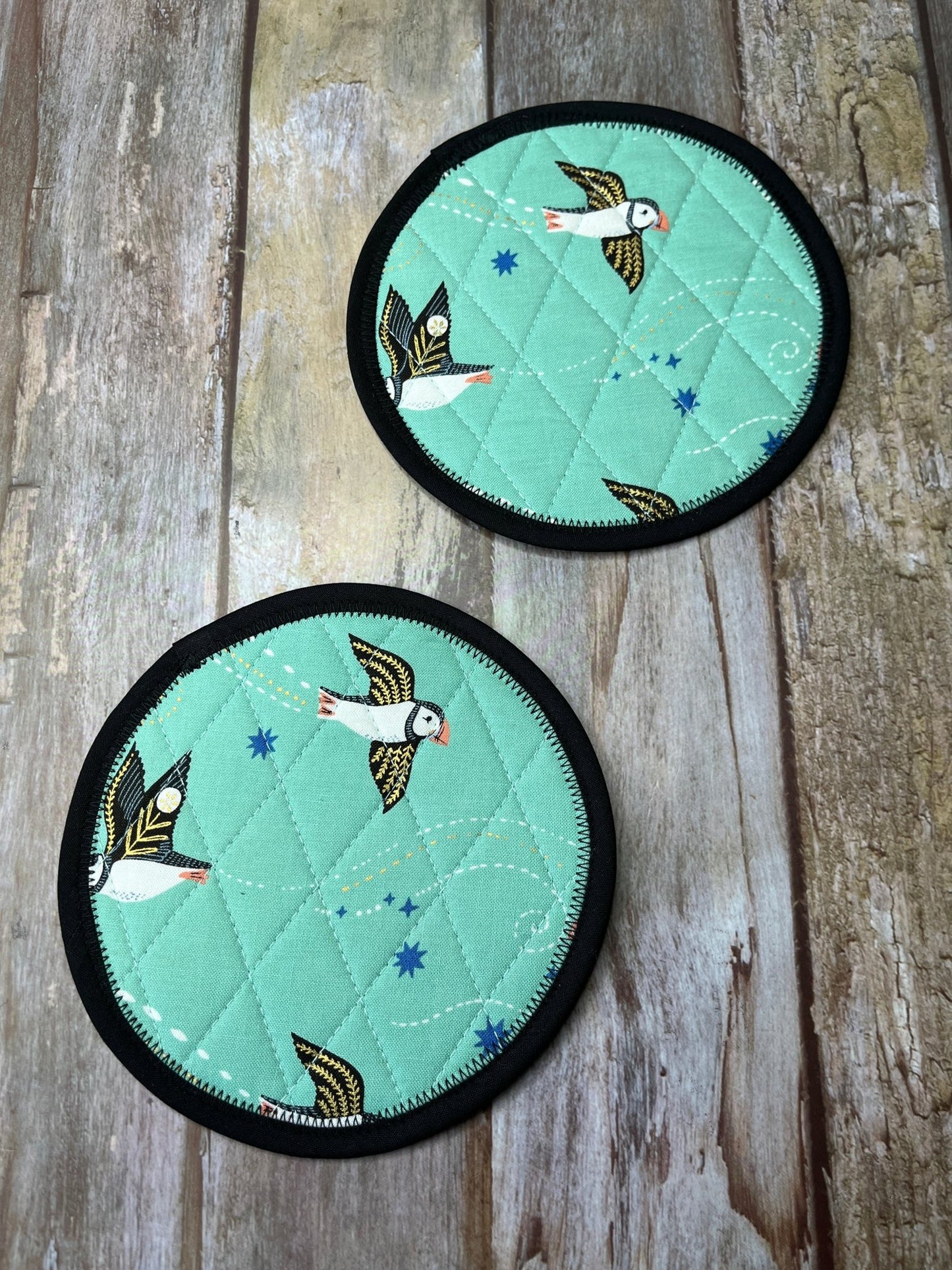 Round Fabric Coasters Set of 2 - Puffins - Uphouse Crafts