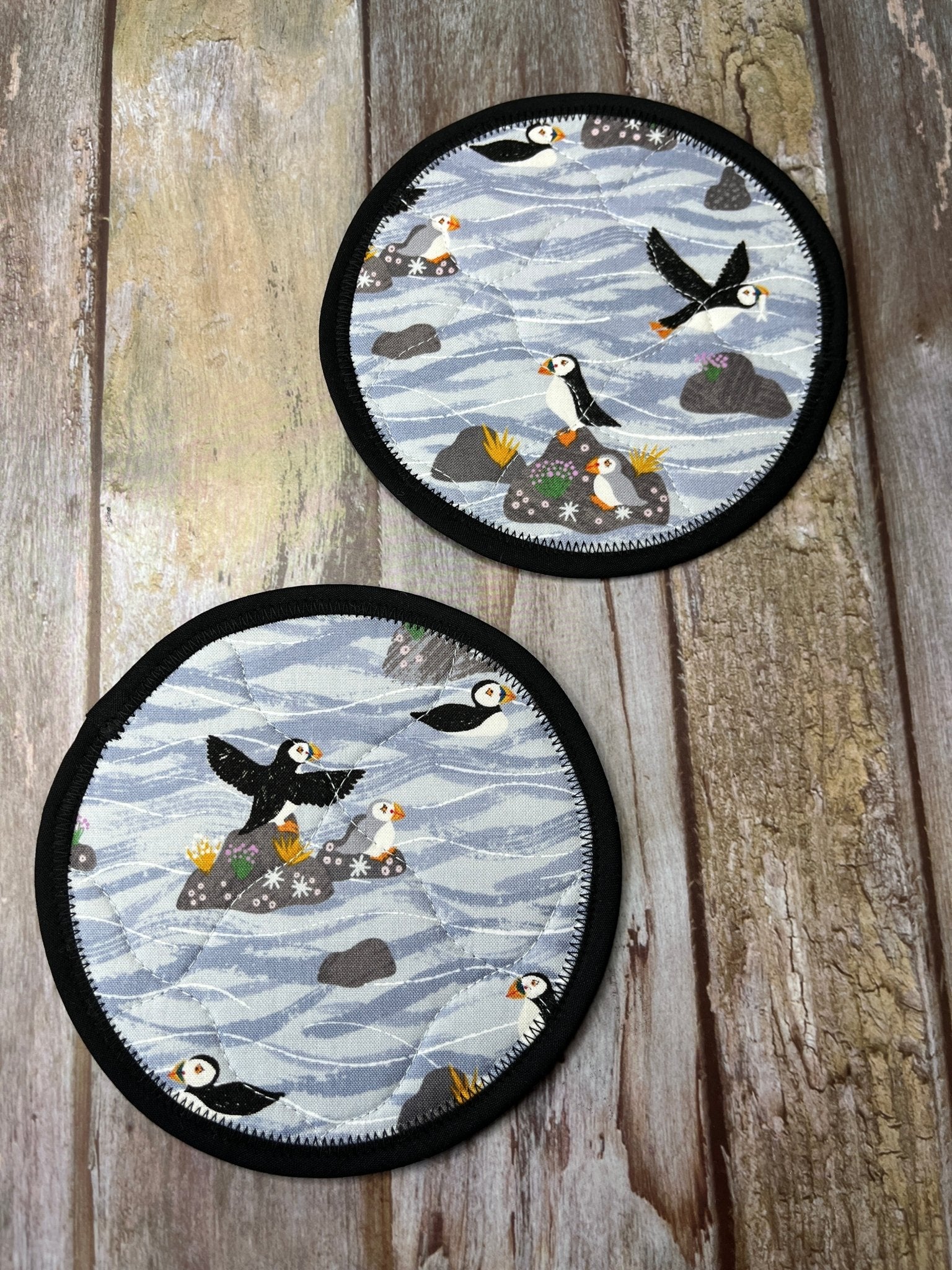 Round Fabric Coasters Set of 2 - Puffins - Uphouse Crafts