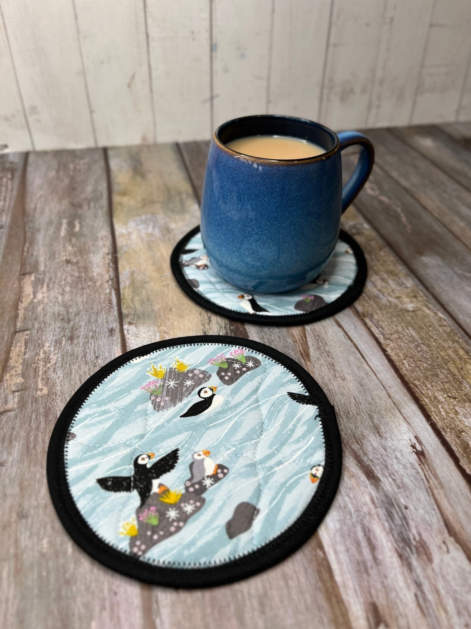 Round Fabric Coasters Set of 2 - Puffins - Uphouse Crafts