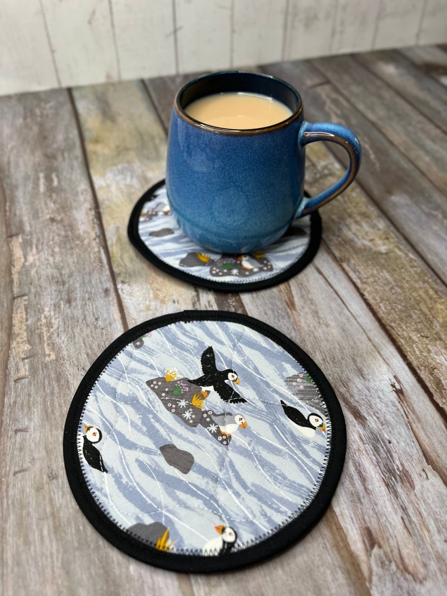 Round Fabric Coasters Set of 2 - Puffins - Uphouse Crafts