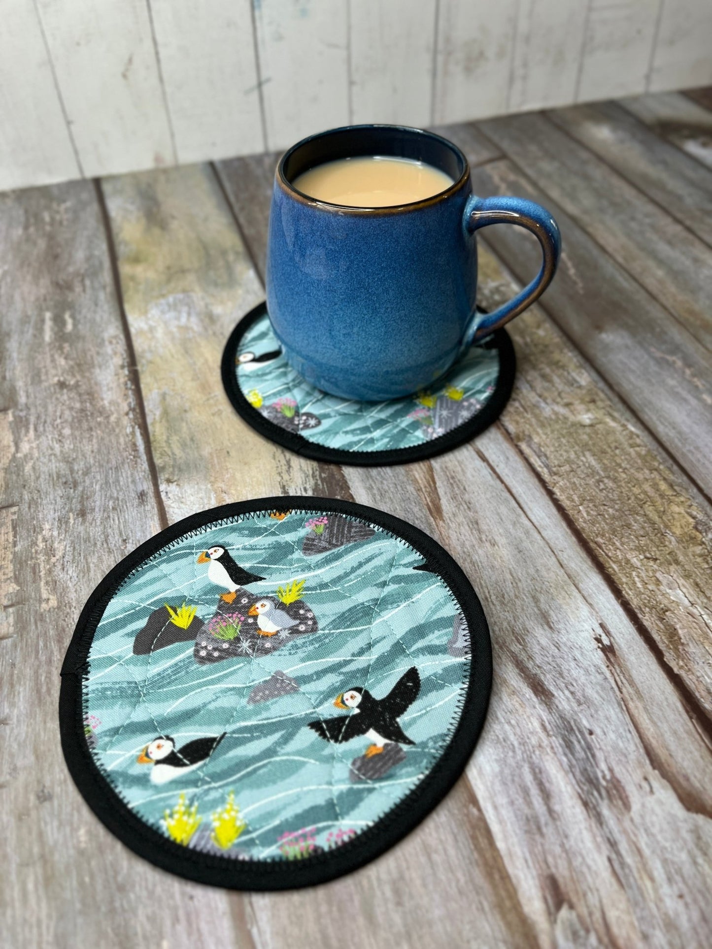 Round Fabric Coasters Set of 2 - Puffins - Uphouse Crafts