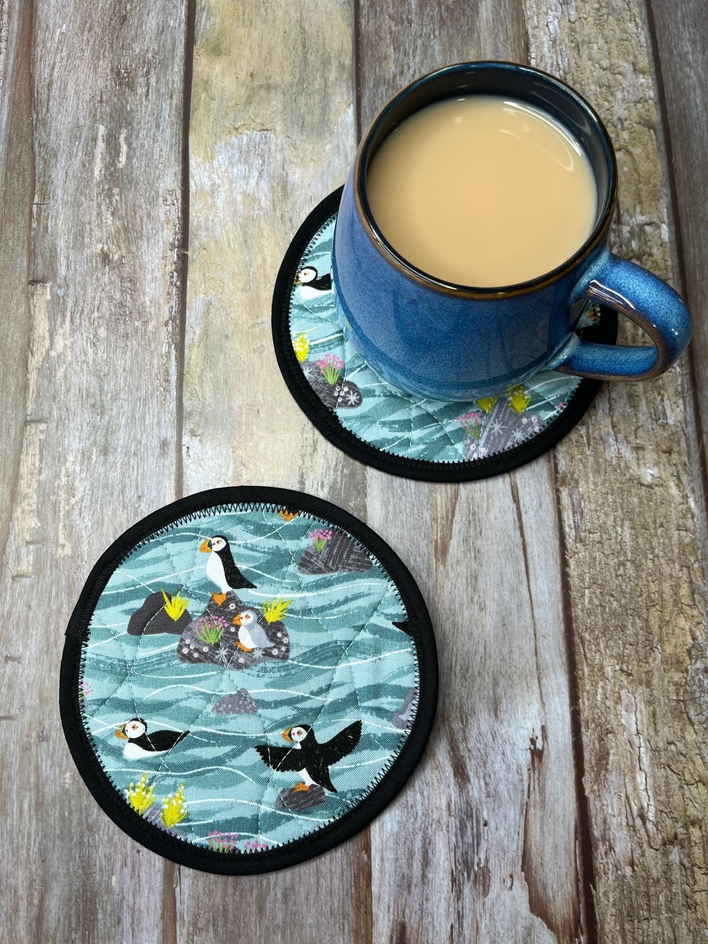 Round Fabric Coasters Set of 2 - Puffins - Uphouse Crafts