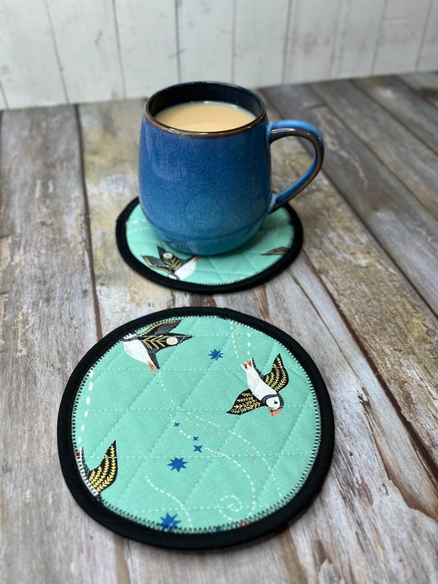 Round Fabric Coasters Set of 2 - Puffins - Uphouse Crafts