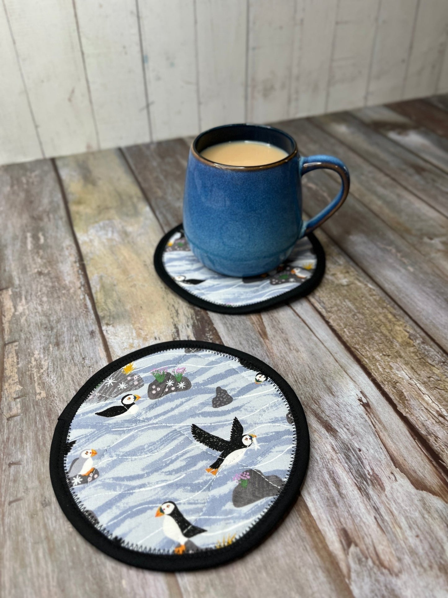 Round Fabric Coasters Set of 2 - Puffins - Uphouse Crafts