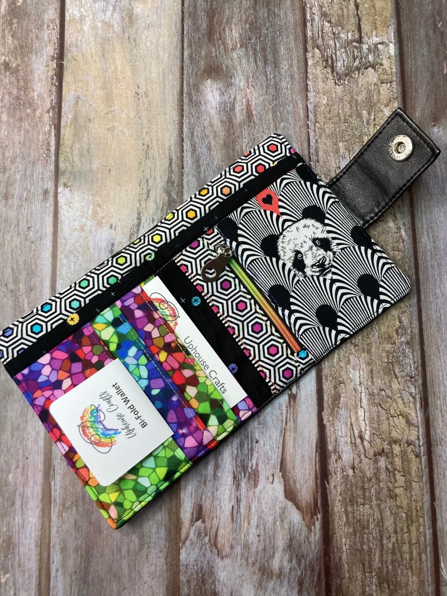 SALE Rainbow Panda Bi - fold Black Faux Leather Wallet 2 - Uphouse Crafts
