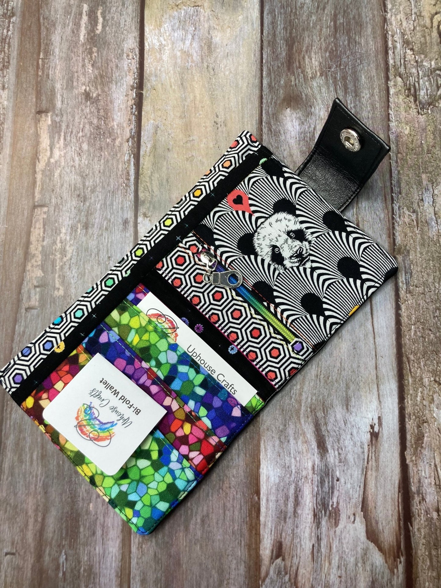 SALE Rainbow Panda Bi - fold Black Faux Leather Wallet 2 - Uphouse Crafts