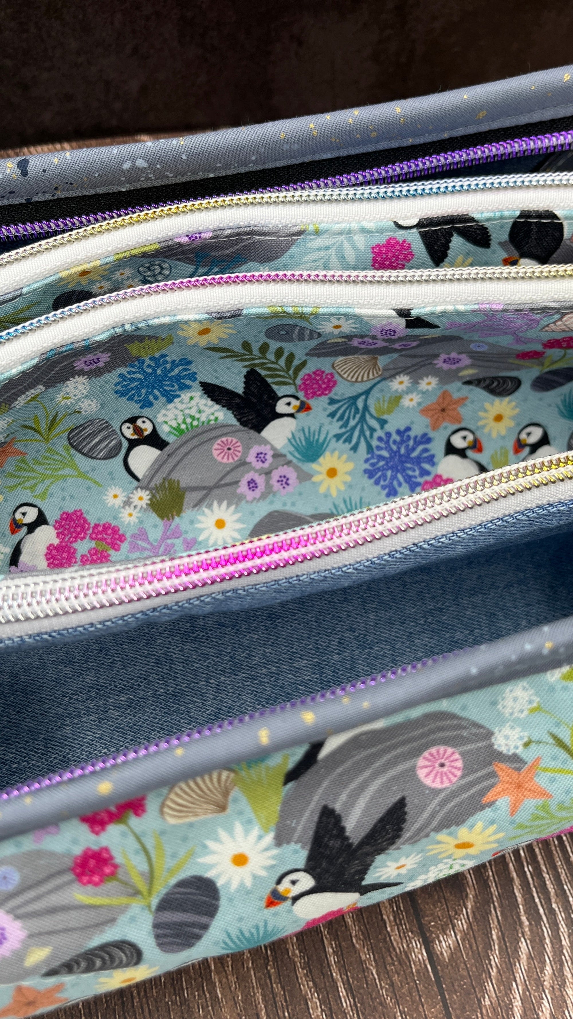 Sew Together Bag | Blue Grey Lilac Puffin | Craft Organisation - Uphouse Crafts