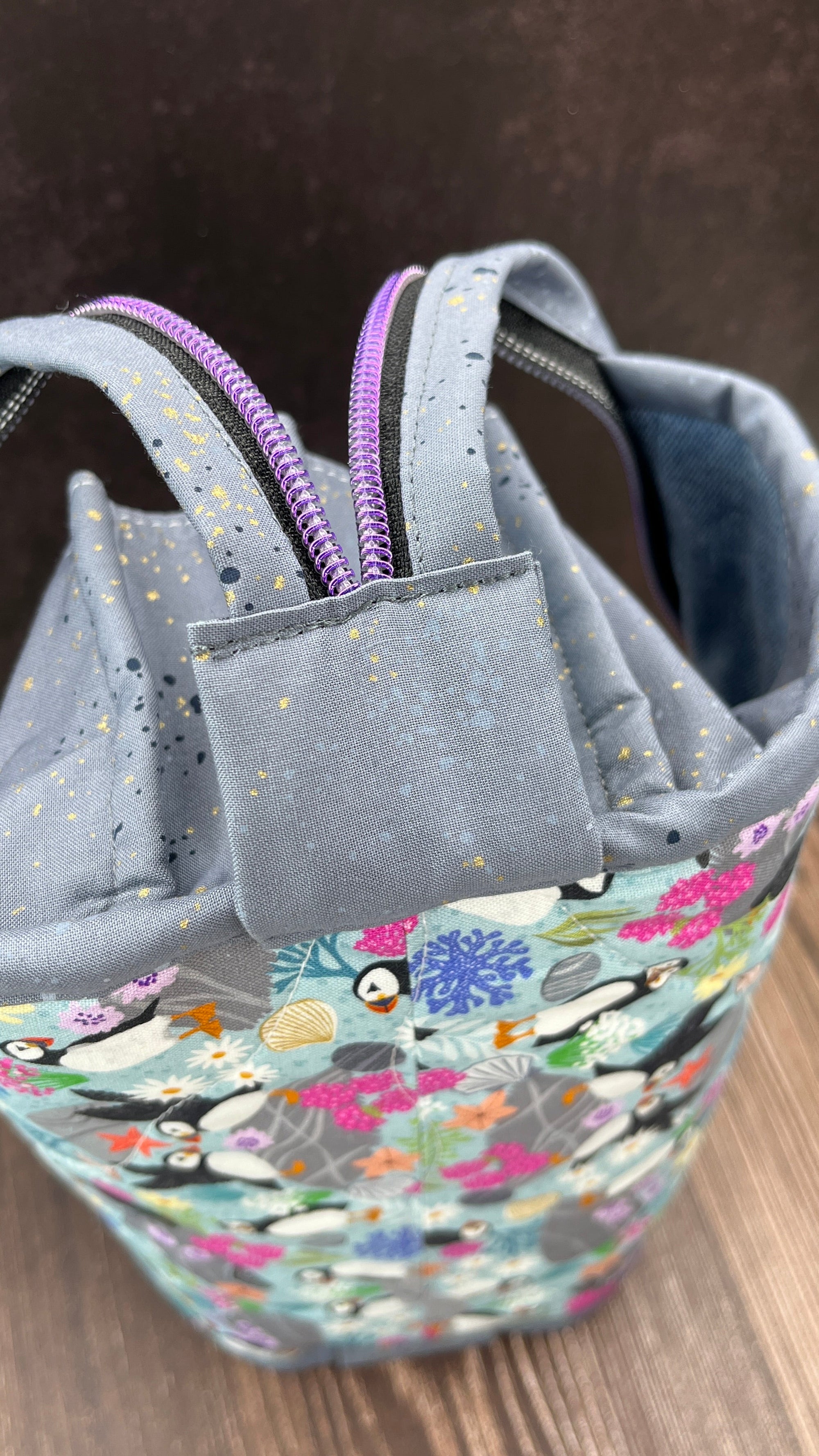 Sew Together Bag | Blue Grey Lilac Puffin | Craft Organisation - Uphouse Crafts