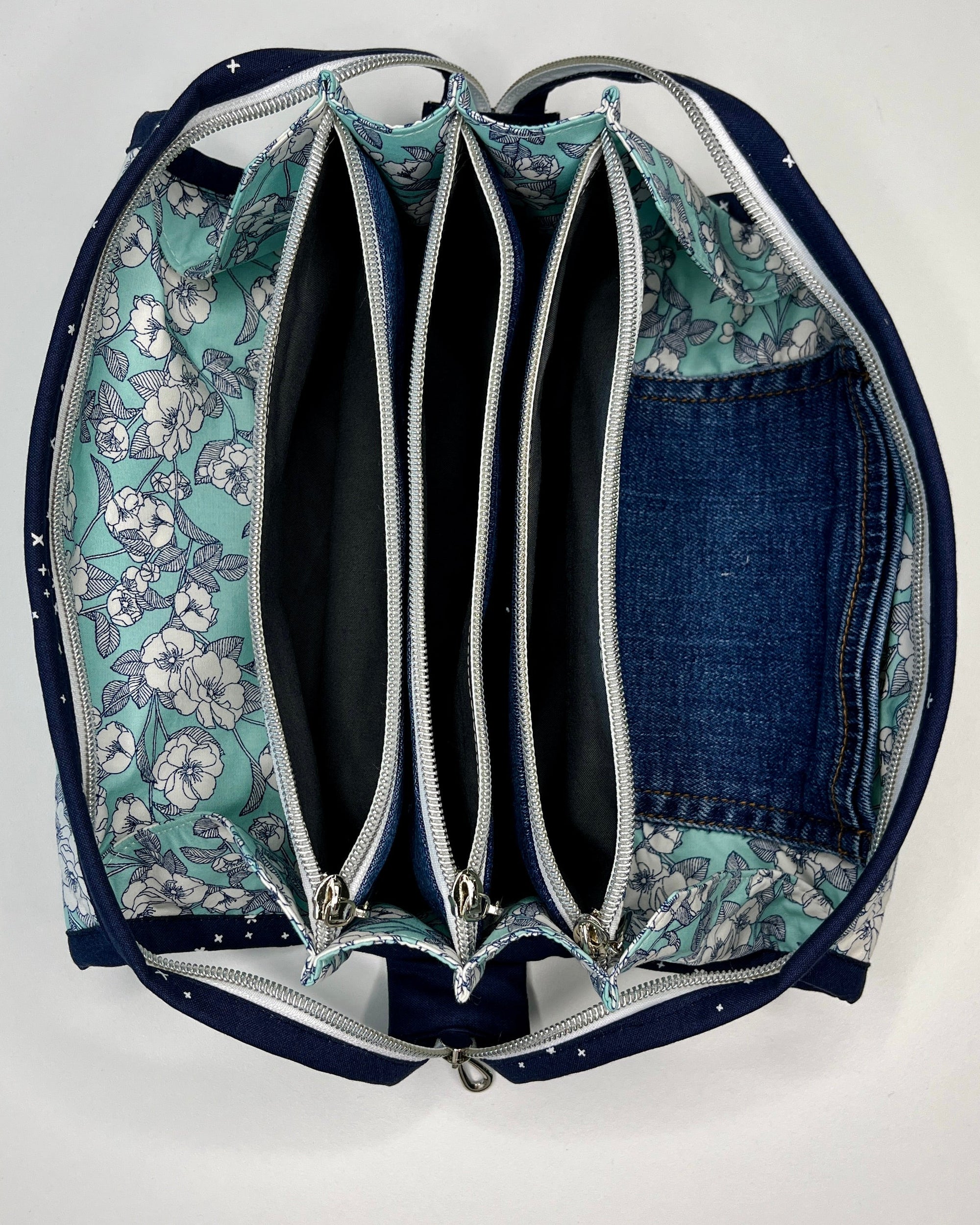 Sew Together Bag |Mint Navy White Floral | Craft Organisation - Uphouse Crafts