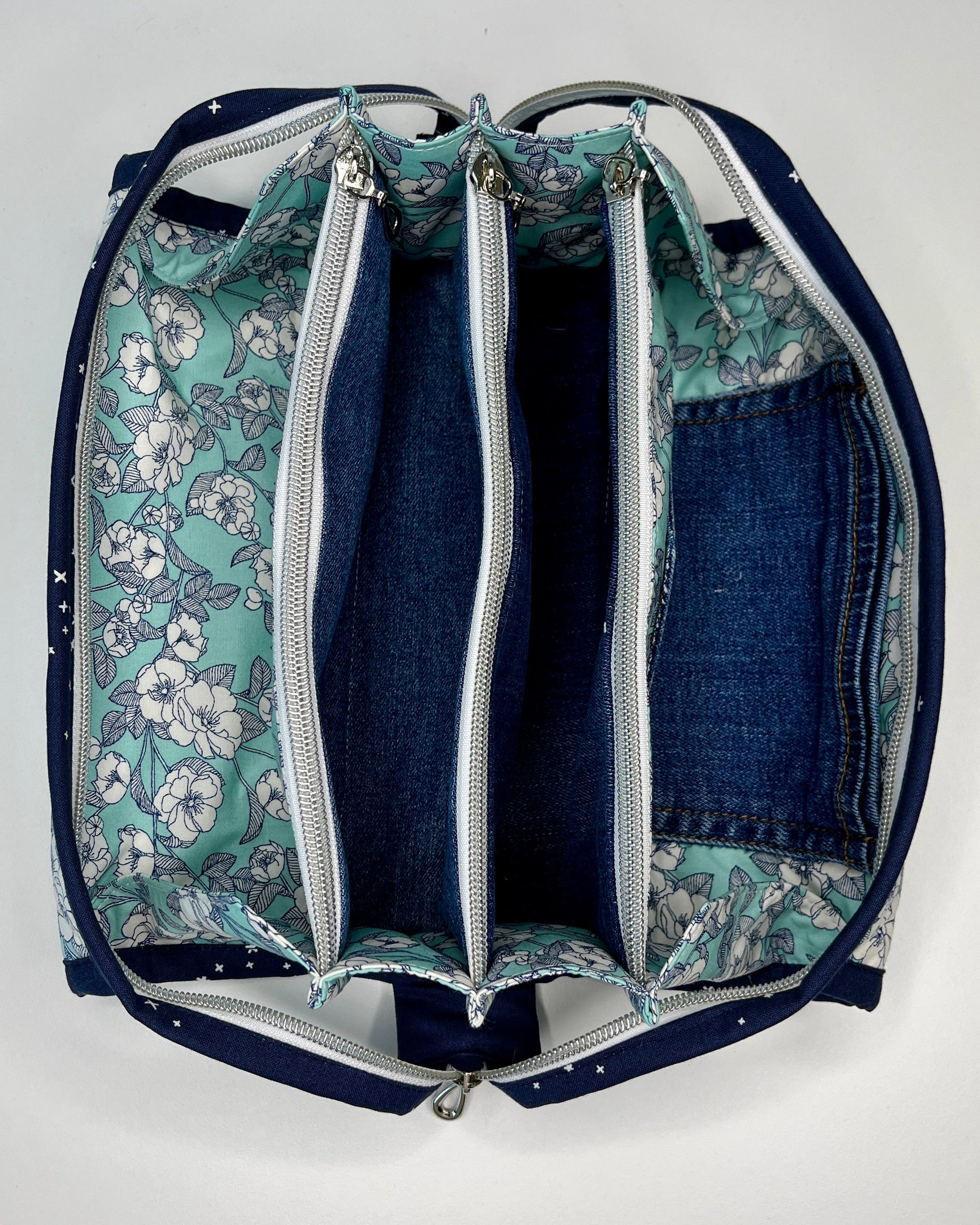 Sew Together Bag |Mint Navy White Floral | Craft Organisation - Uphouse Crafts