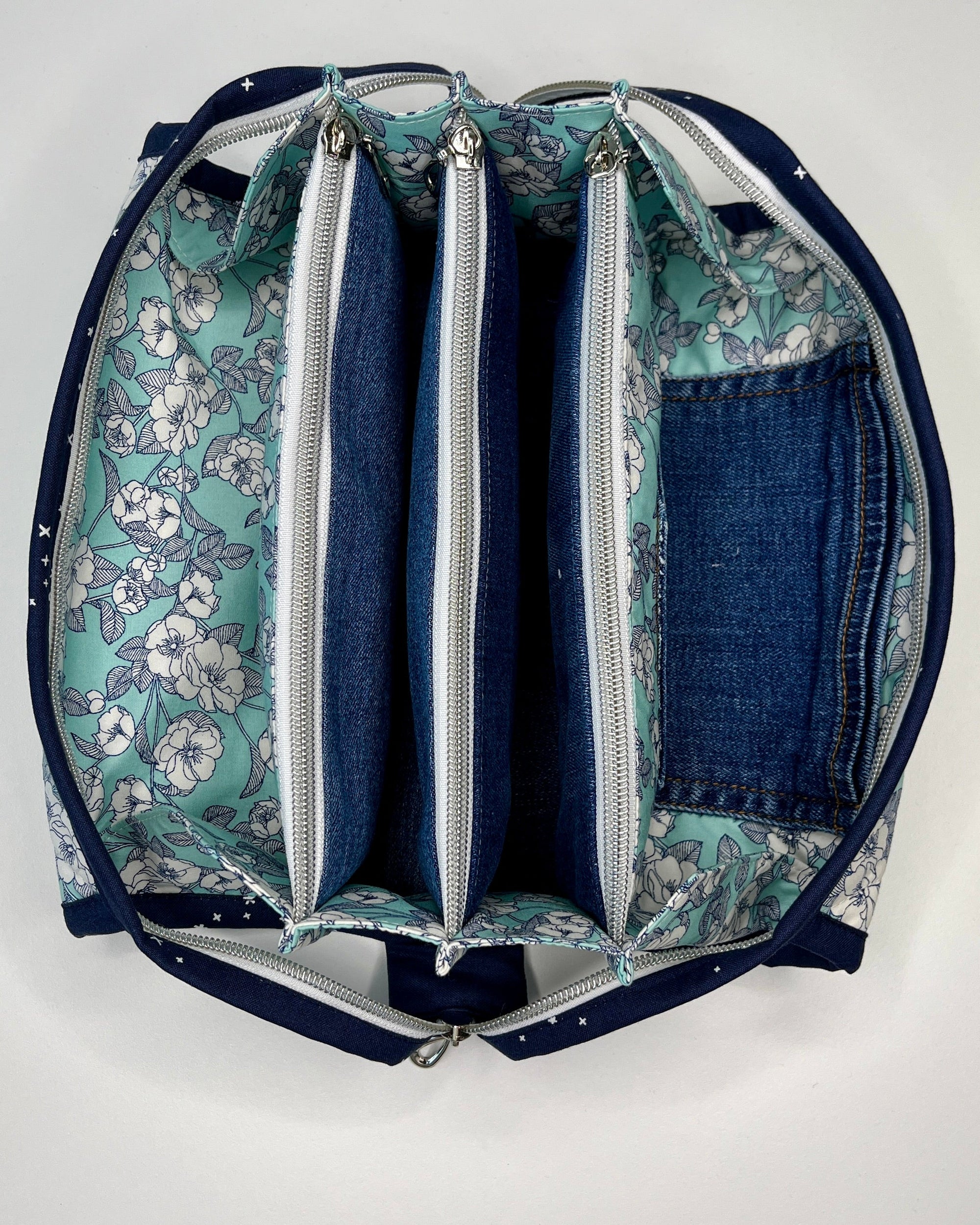 Sew Together Bag |Mint Navy White Floral | Craft Organisation - Uphouse Crafts