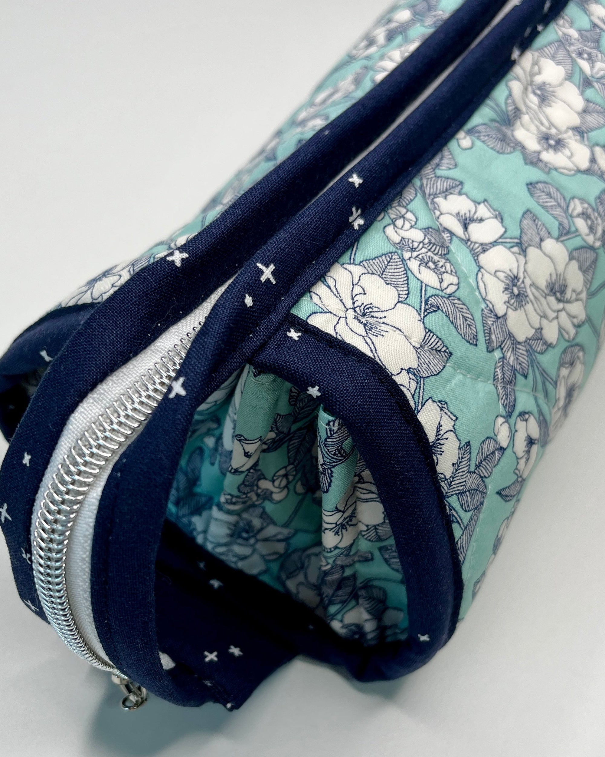 Sew Together Bag |Mint Navy White Floral | Craft Organisation - Uphouse Crafts