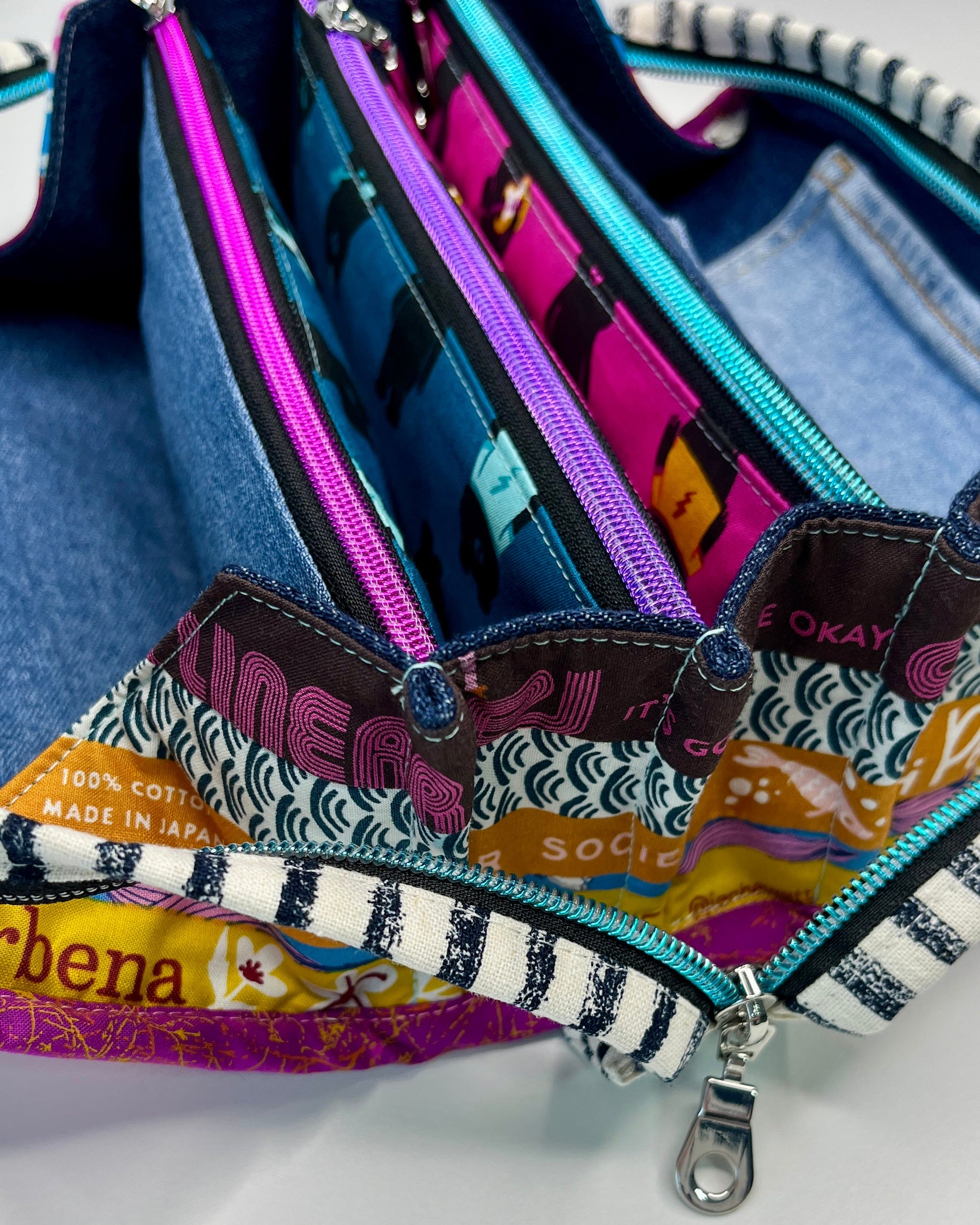 Sew Together Bag | Selvedge Pink Green | Craft Organisation - Uphouse Crafts