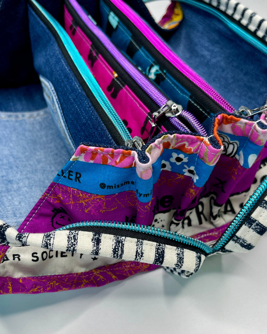 Sew Together Bag | Selvedge Pink Green | Craft Organisation - Uphouse Crafts