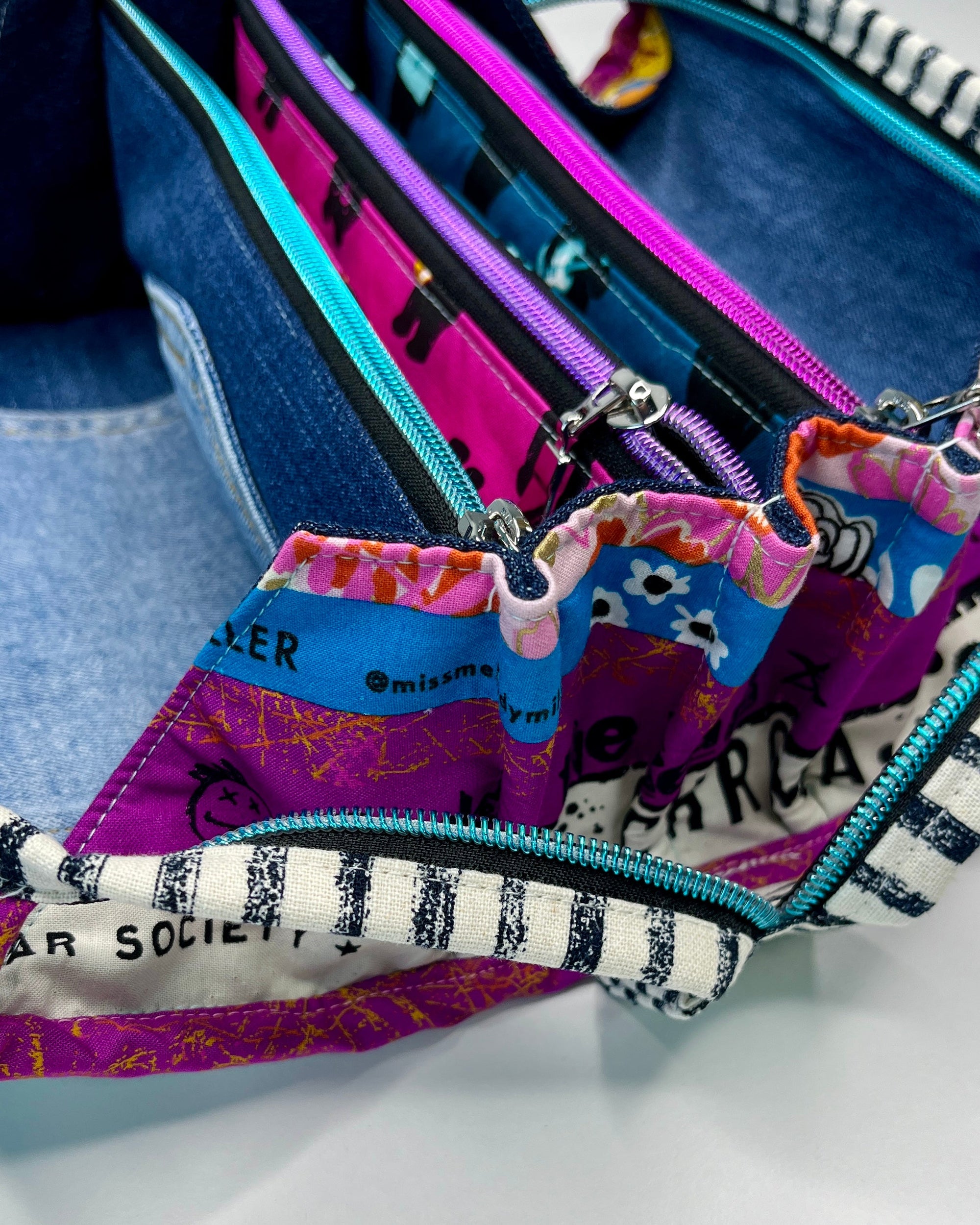 Sew Together Bag | Selvedge Pink Green | Craft Organisation - Uphouse Crafts