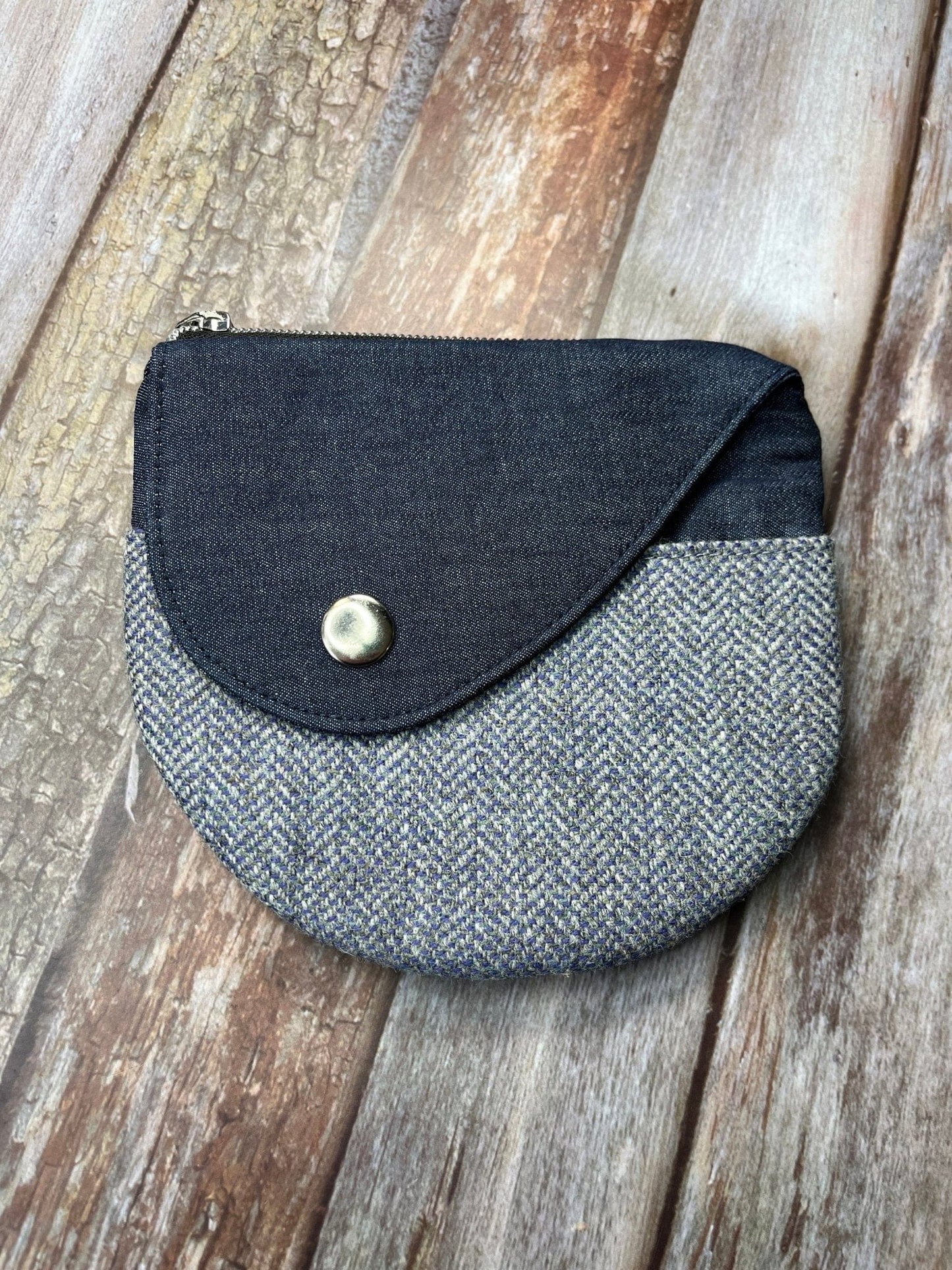 Shetland Blue Grey Tweed Round Wing Zip Purse