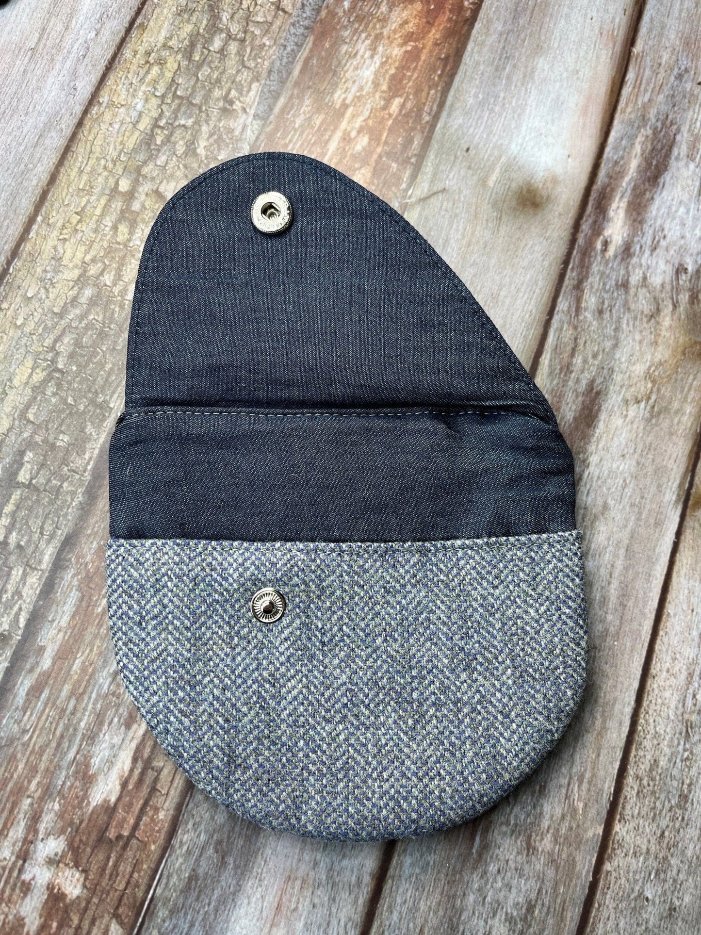 Shetland Blue Grey Tweed Round Wing Zip Purse