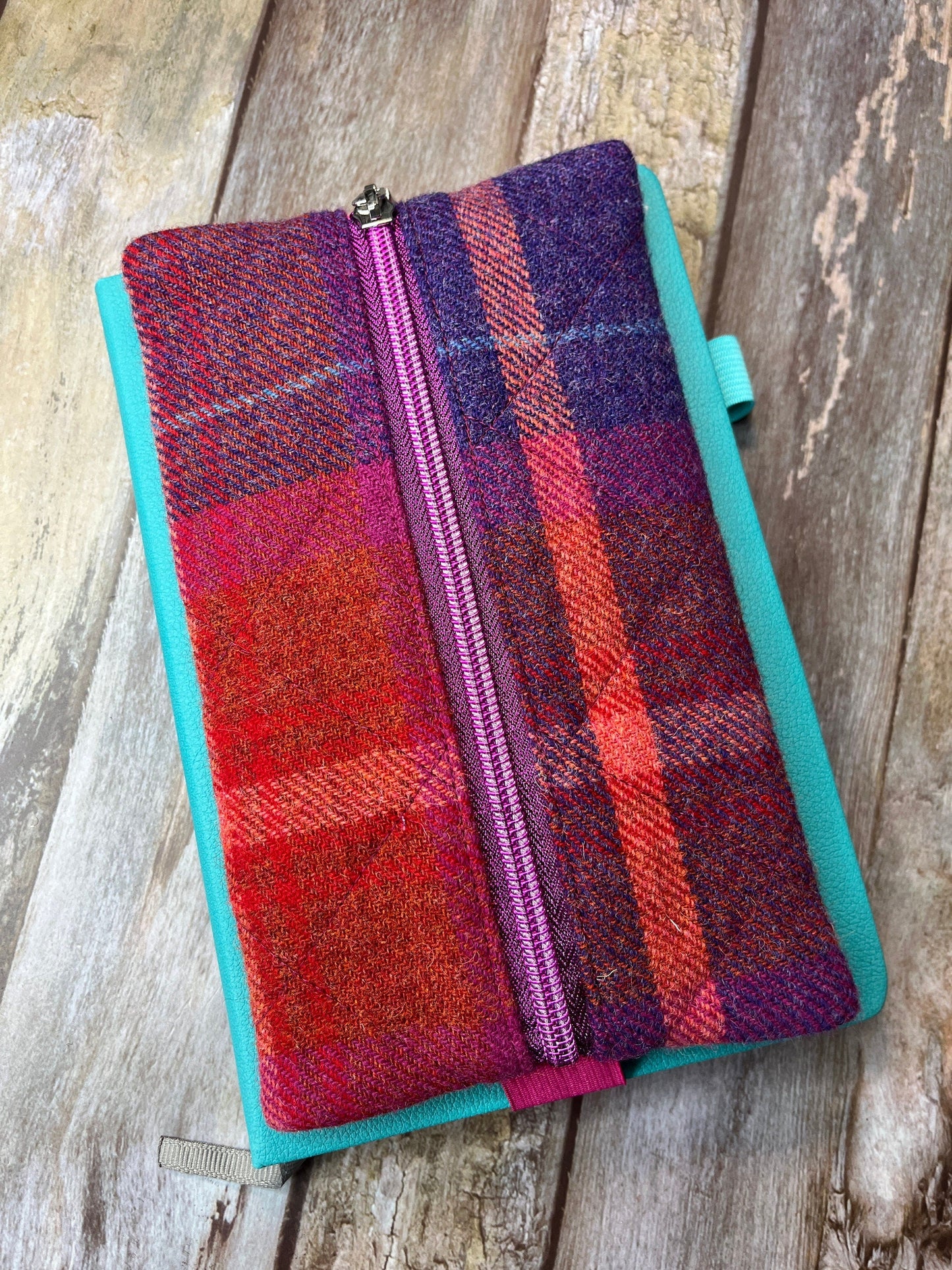 Shetland Sunset Tweed Notebook Pencil Case, Purple Pink A5 Journal Zip Case, Bookmark - Uphouse Crafts