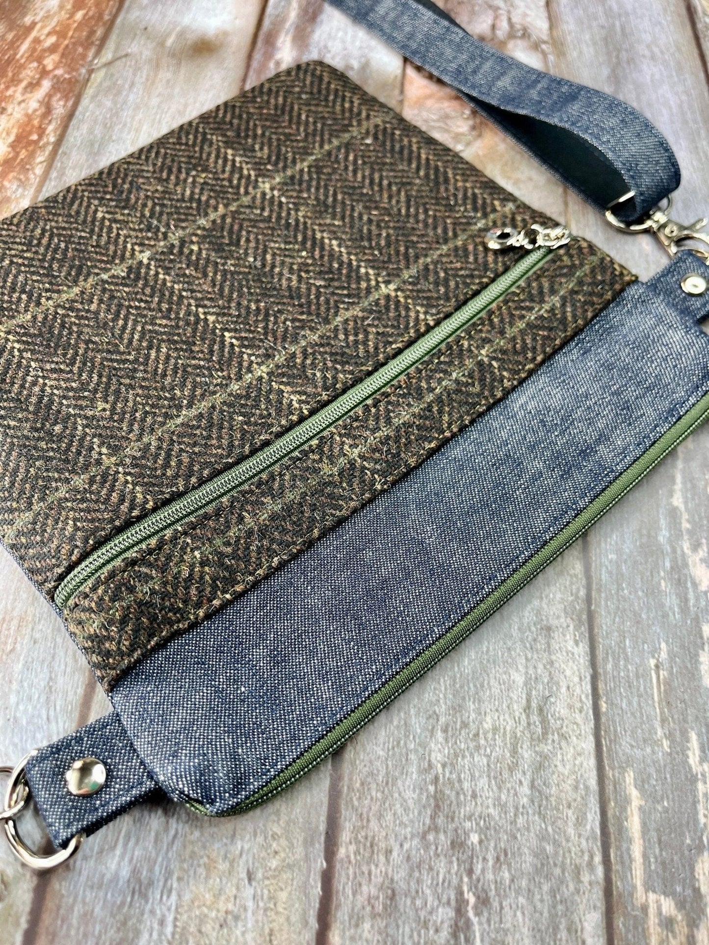 Small Crossbody Bag | Brown Khaki Wool Tweed & Denim