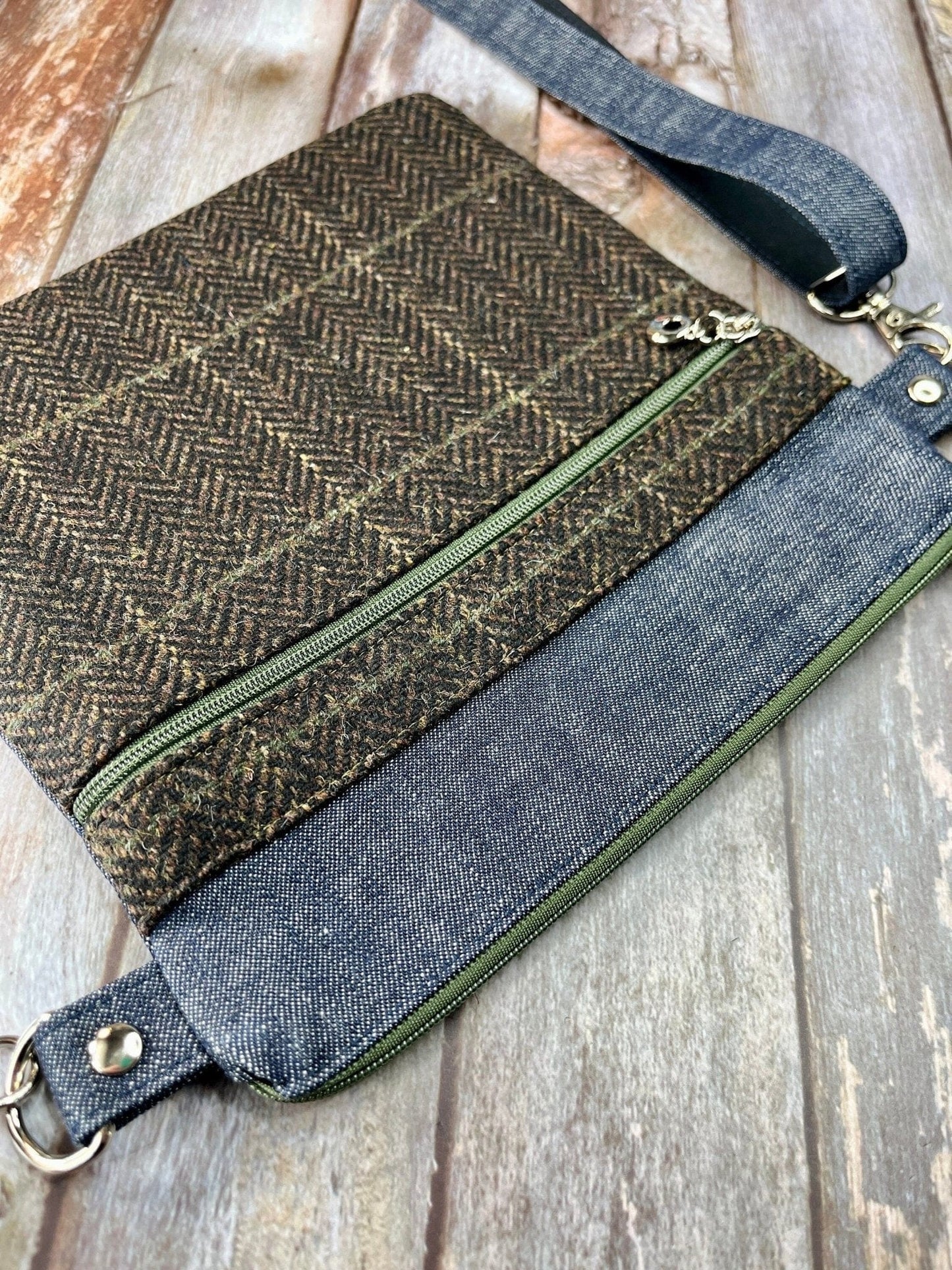 Small Crossbody Bag | Brown Khaki Wool Tweed & Denim