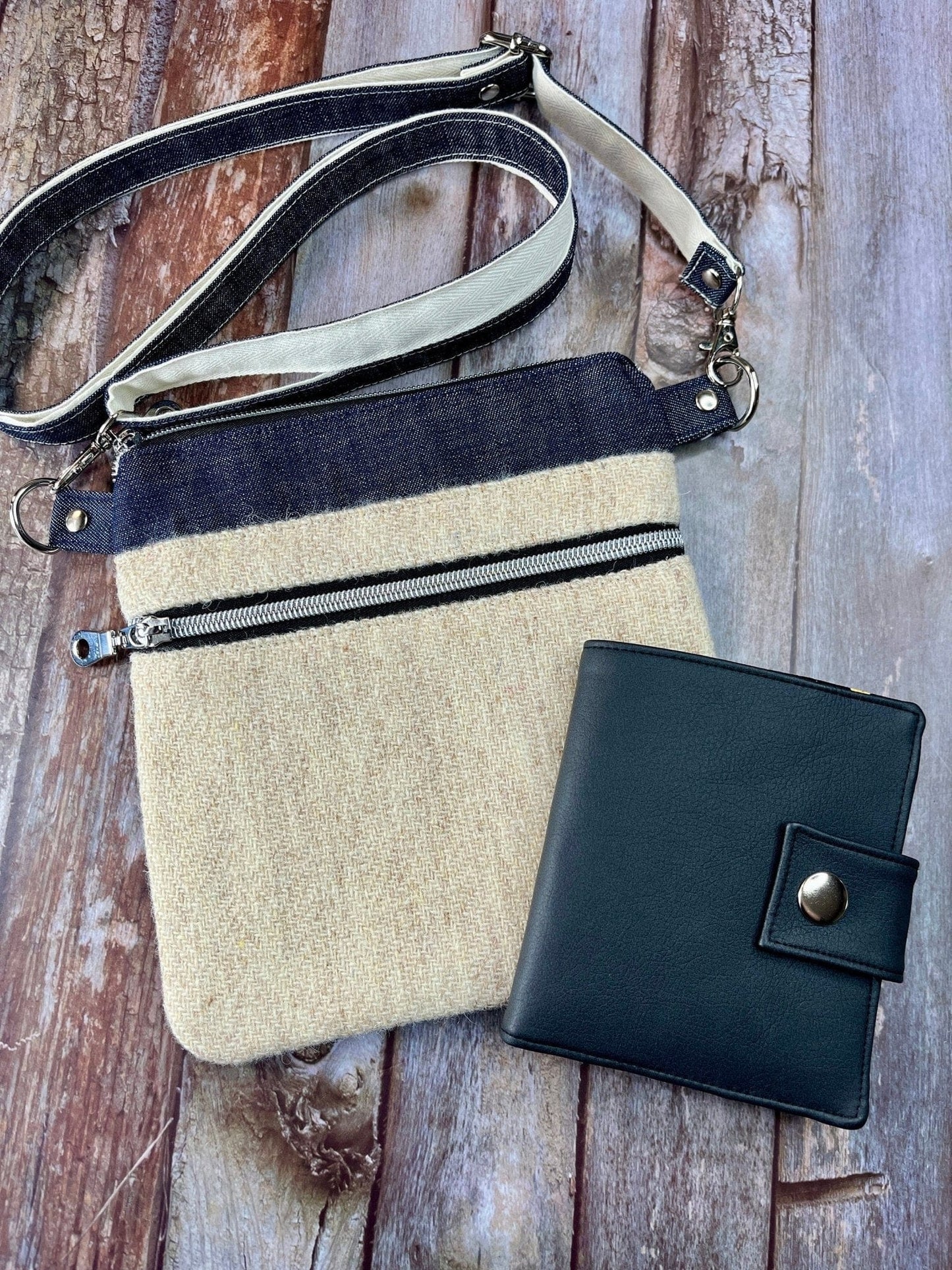 Small Crossbody Bag | Cream Natural Wool Tweed & Denim