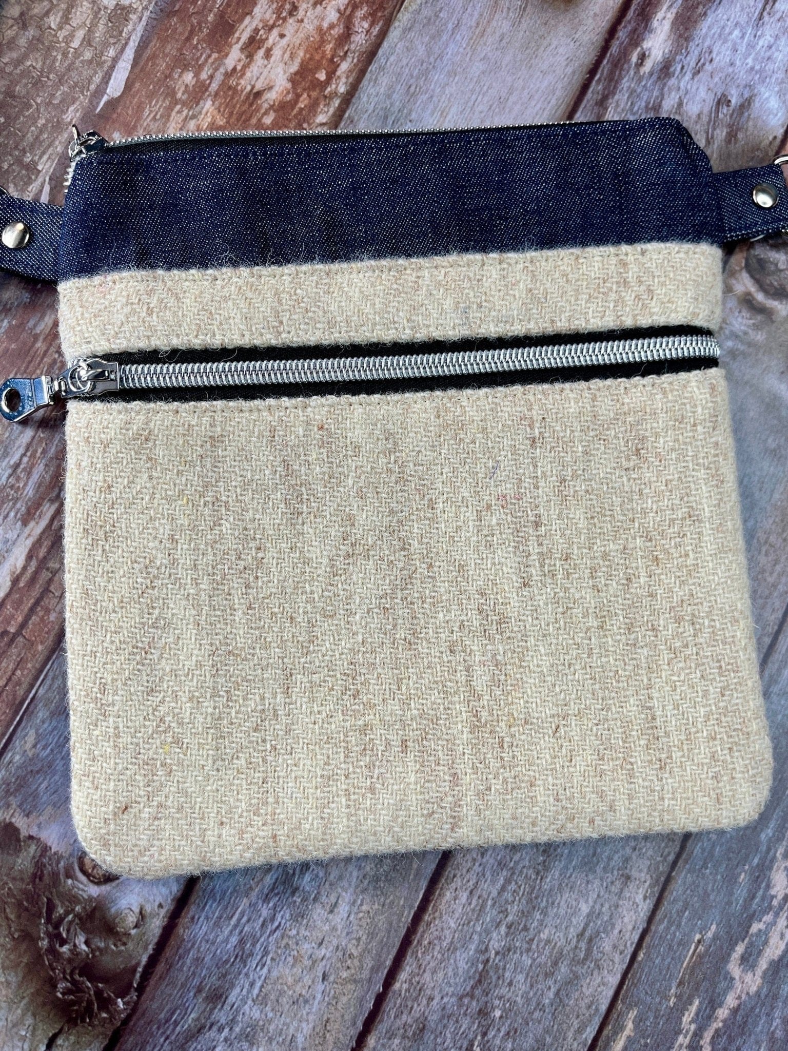 Small Crossbody Bag | Cream Natural Wool Tweed & Denim